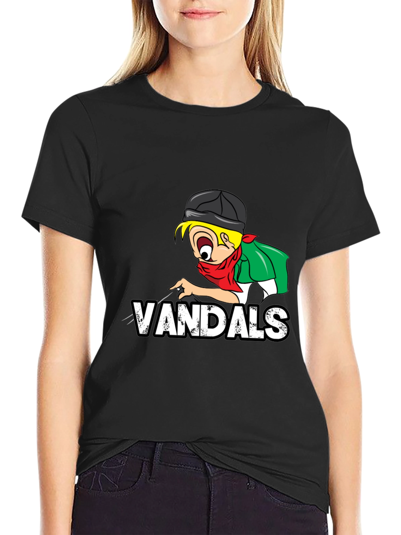 Black Vandals Cartoon Graphic Black T-Shirt view 2