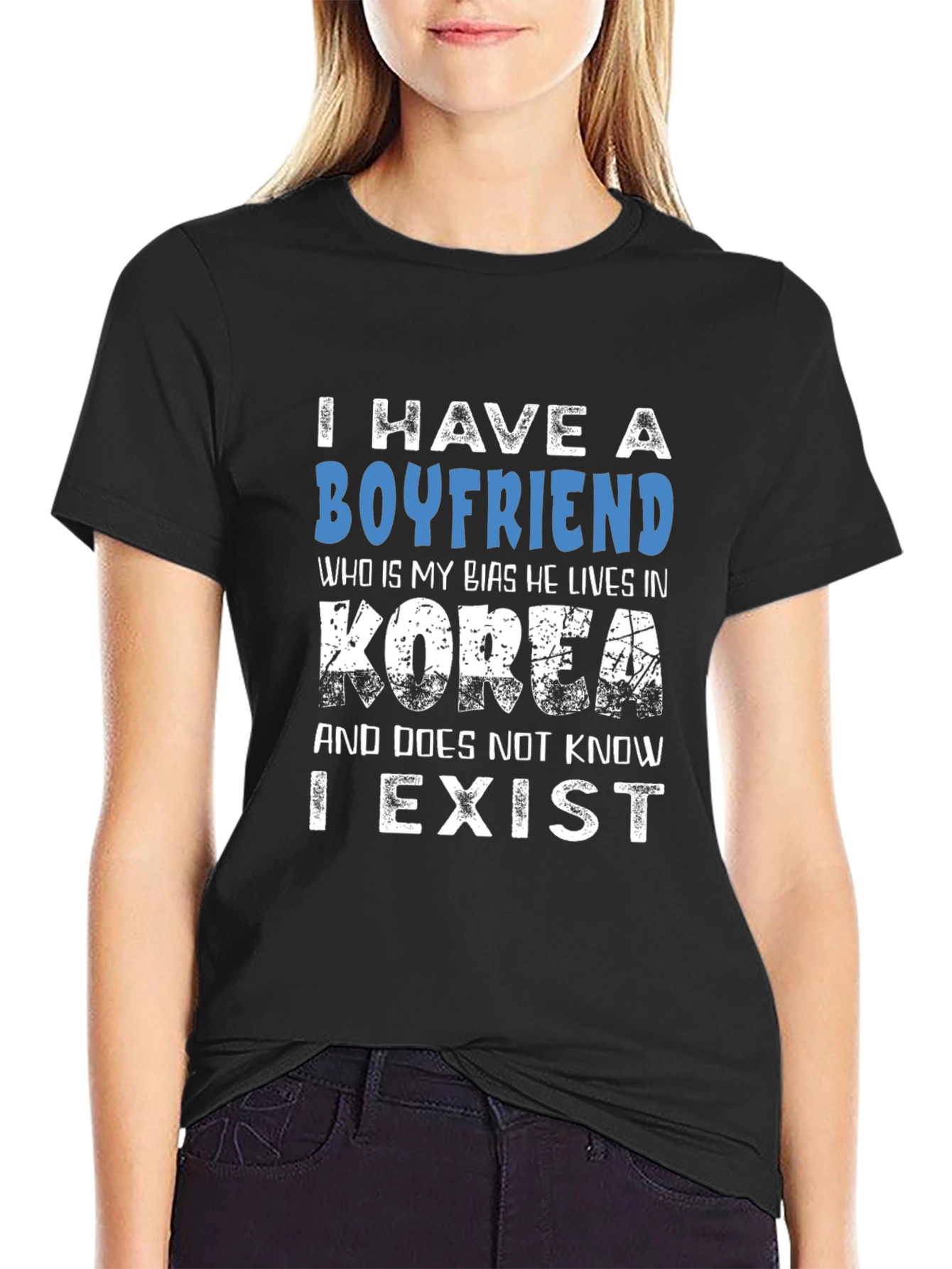 Black I Have A Boyfriend Korea T-Shirt Funny K-Pop Fan Tee view 2