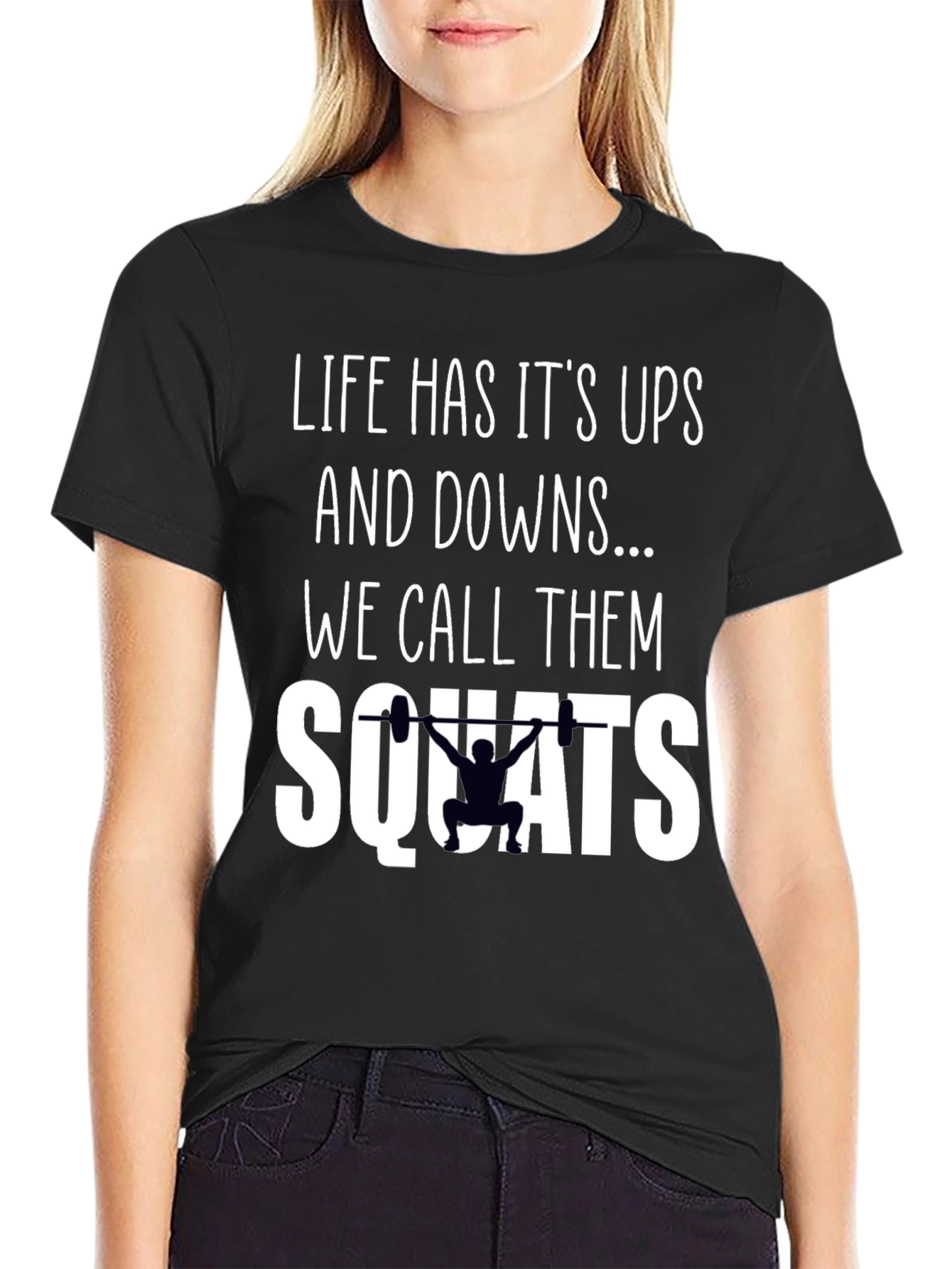 Black Life's Ups and Downs Squats T-Shirt view 2