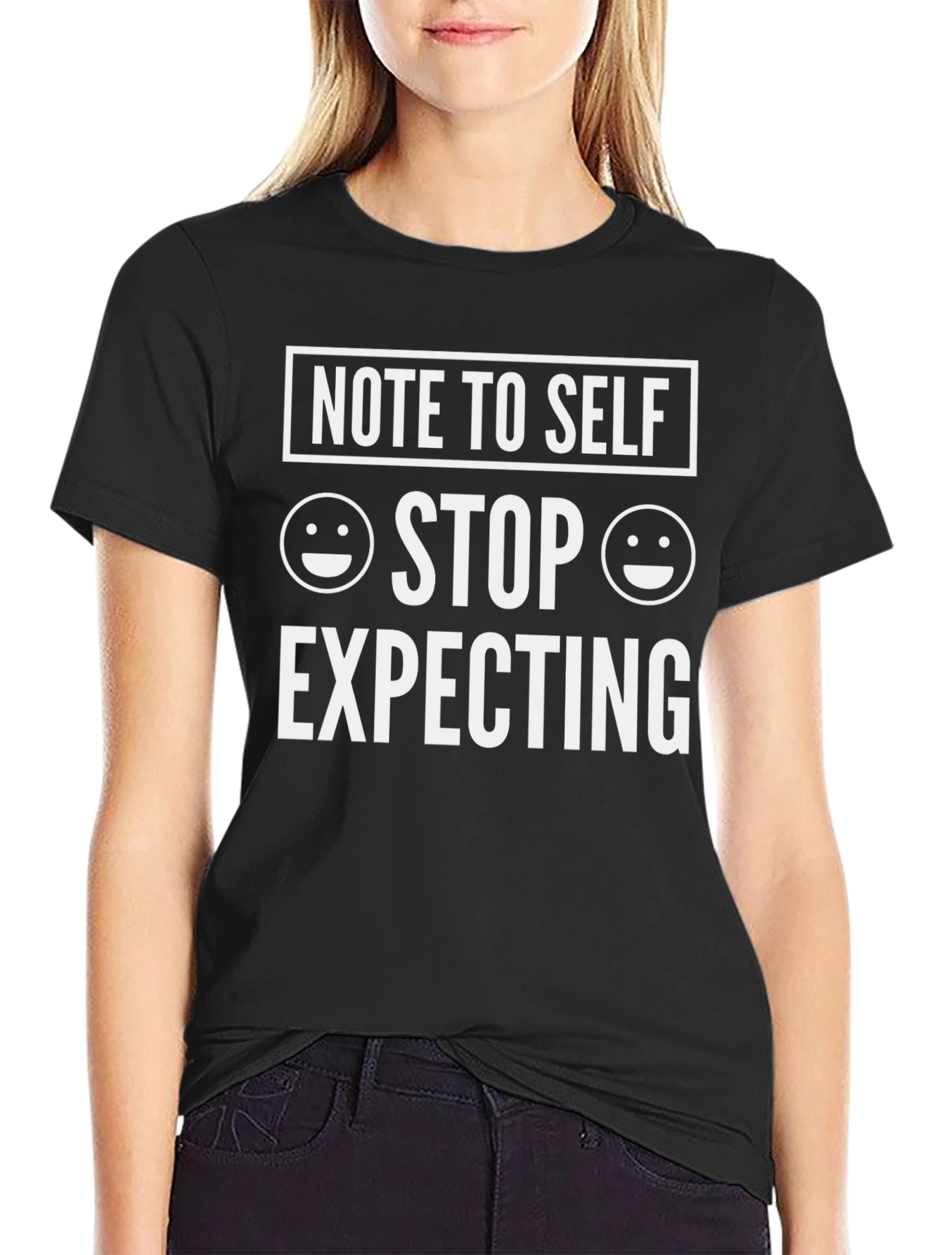 Black Funny "Note to Self" Graphic Tee - Stop Expecting view 2