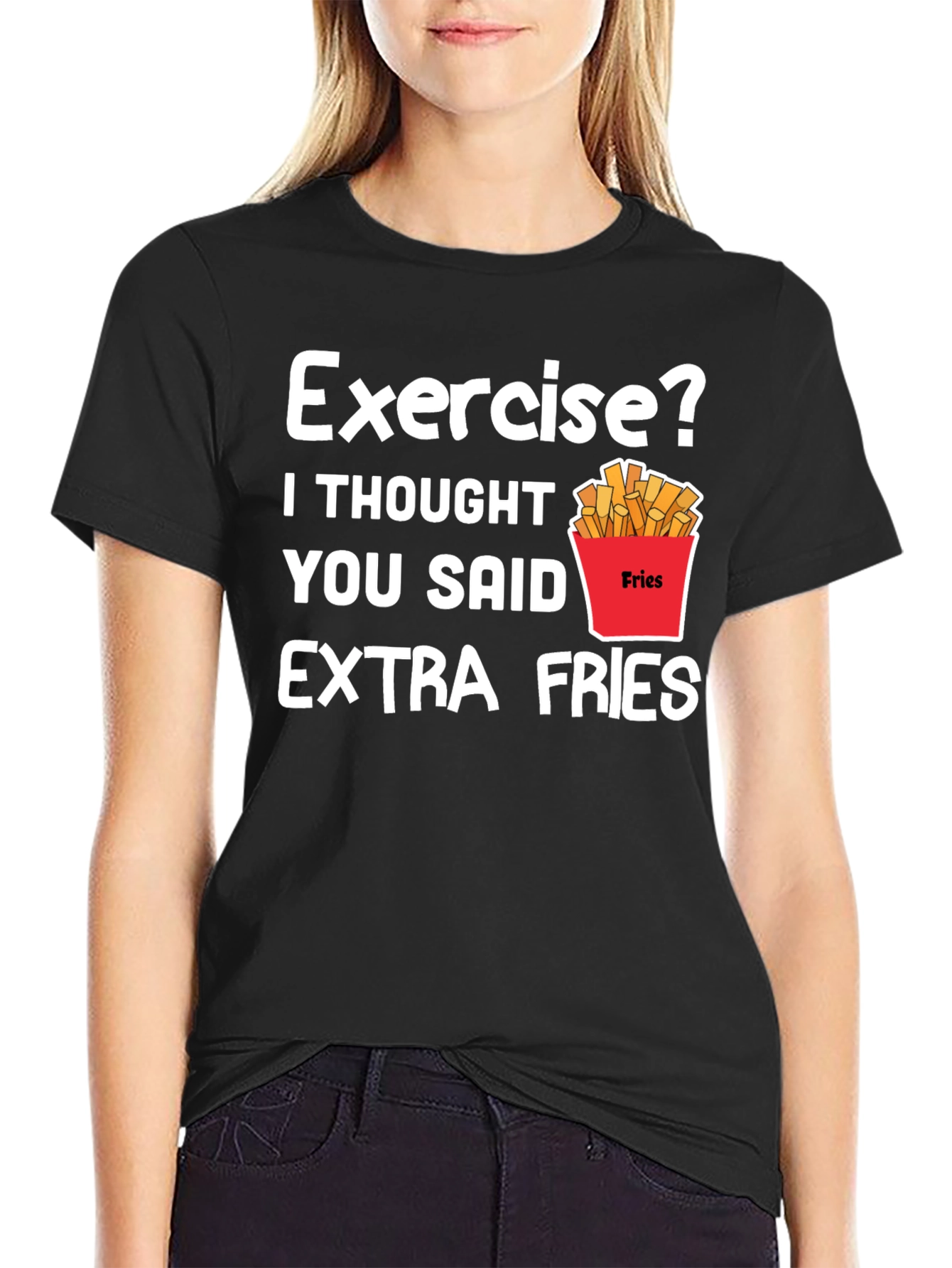 Black Extra Fries T-Shirt - Funny Foodie Tee view 2