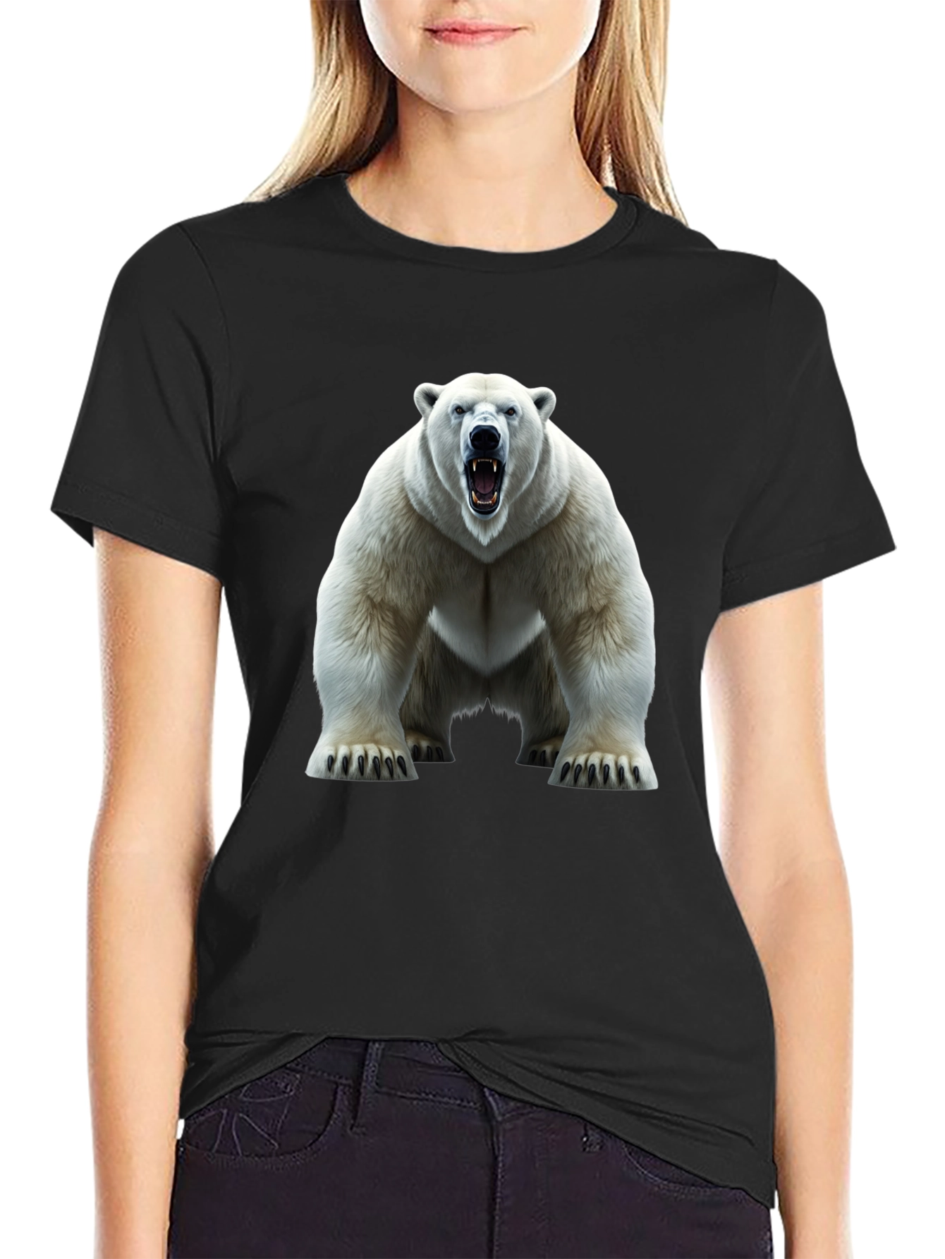Black Polar Bear Graphic Tee - Fierce Animal Print view 2