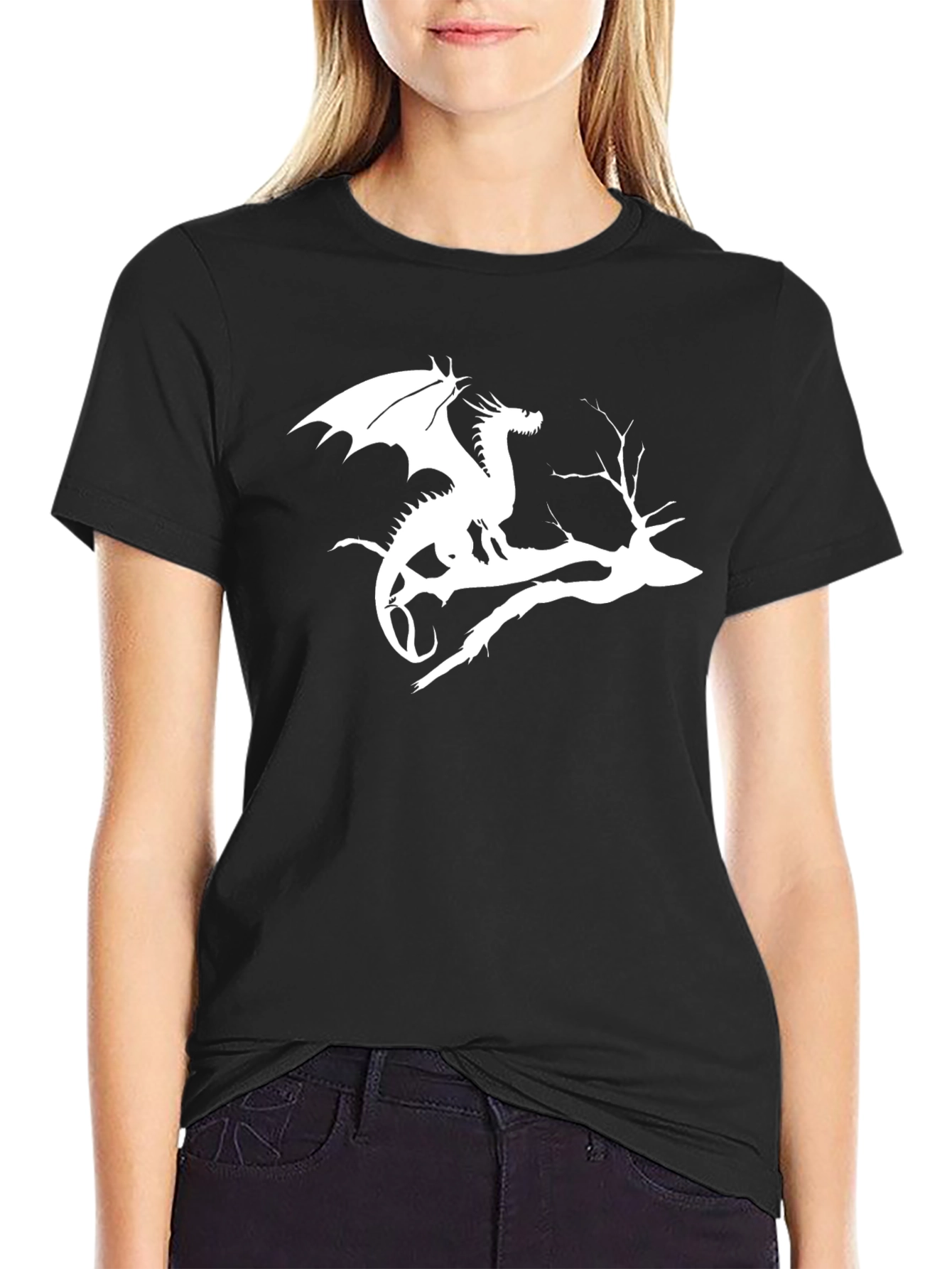 Black Dragon & Tree Branch Graphic Tee - Black Cotton Shirt view 2