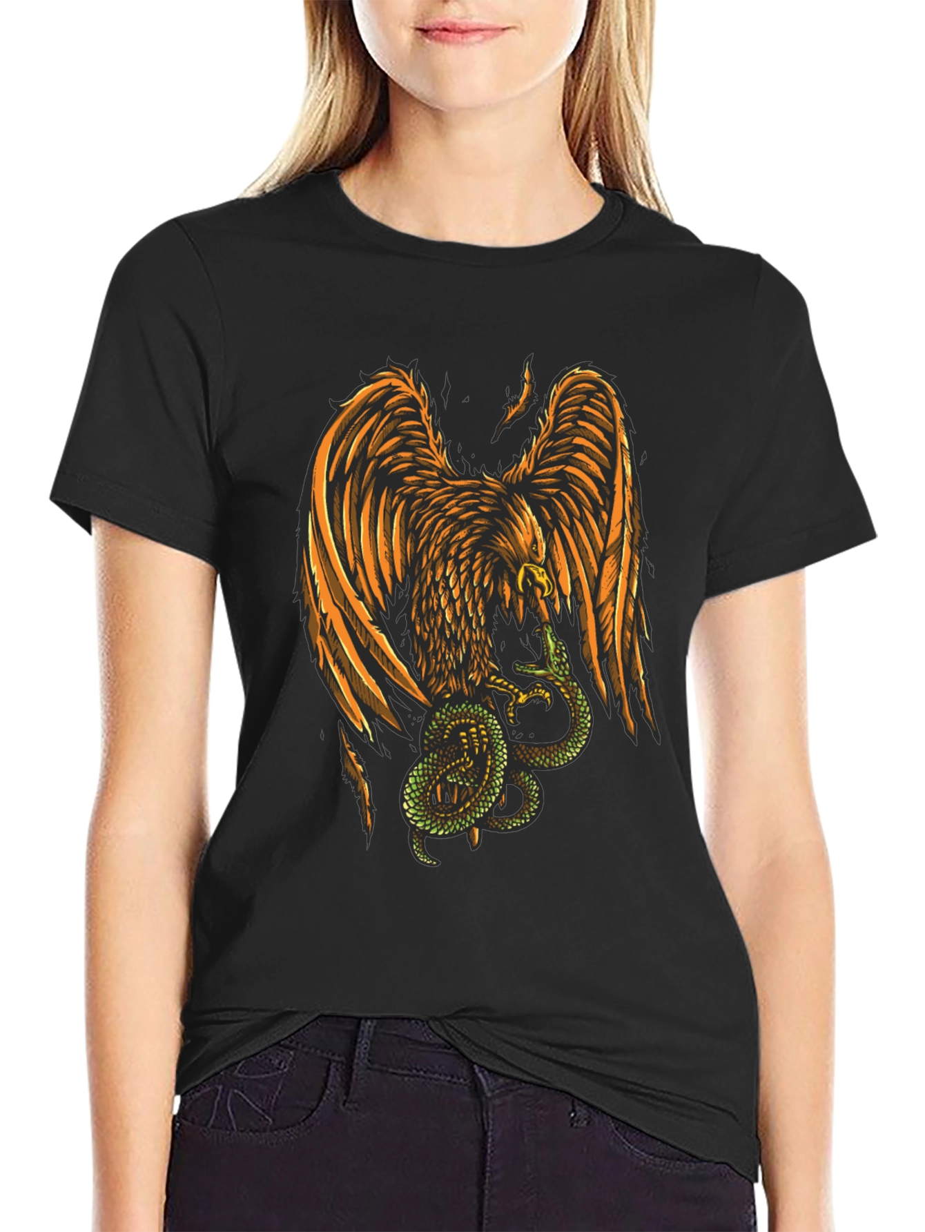 Black Eagle & Snake Graphic T-Shirt - Stylish Mens Tee view 2