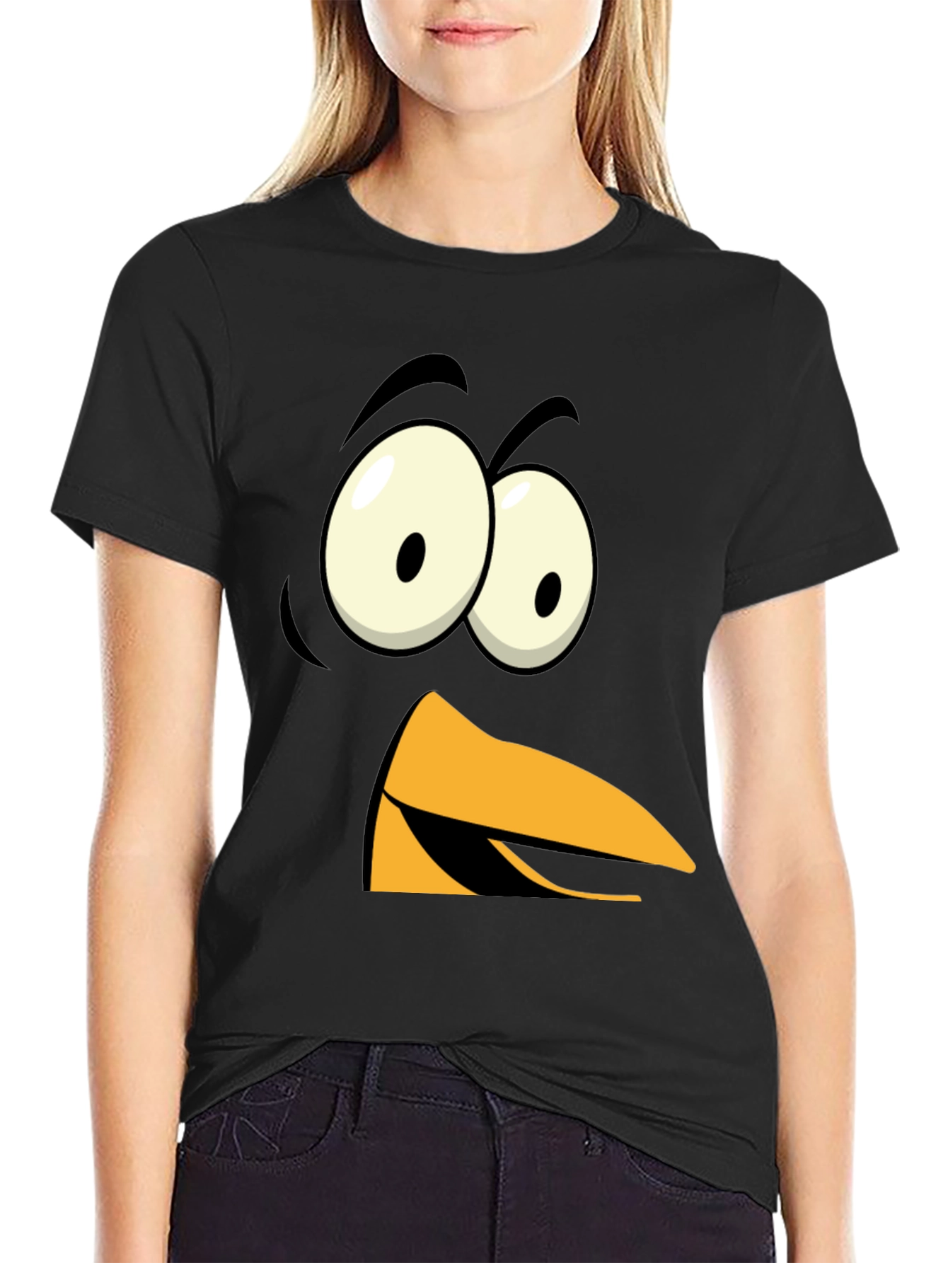 Black Funny Angry Bird Face Graphic Tee - Black view 2