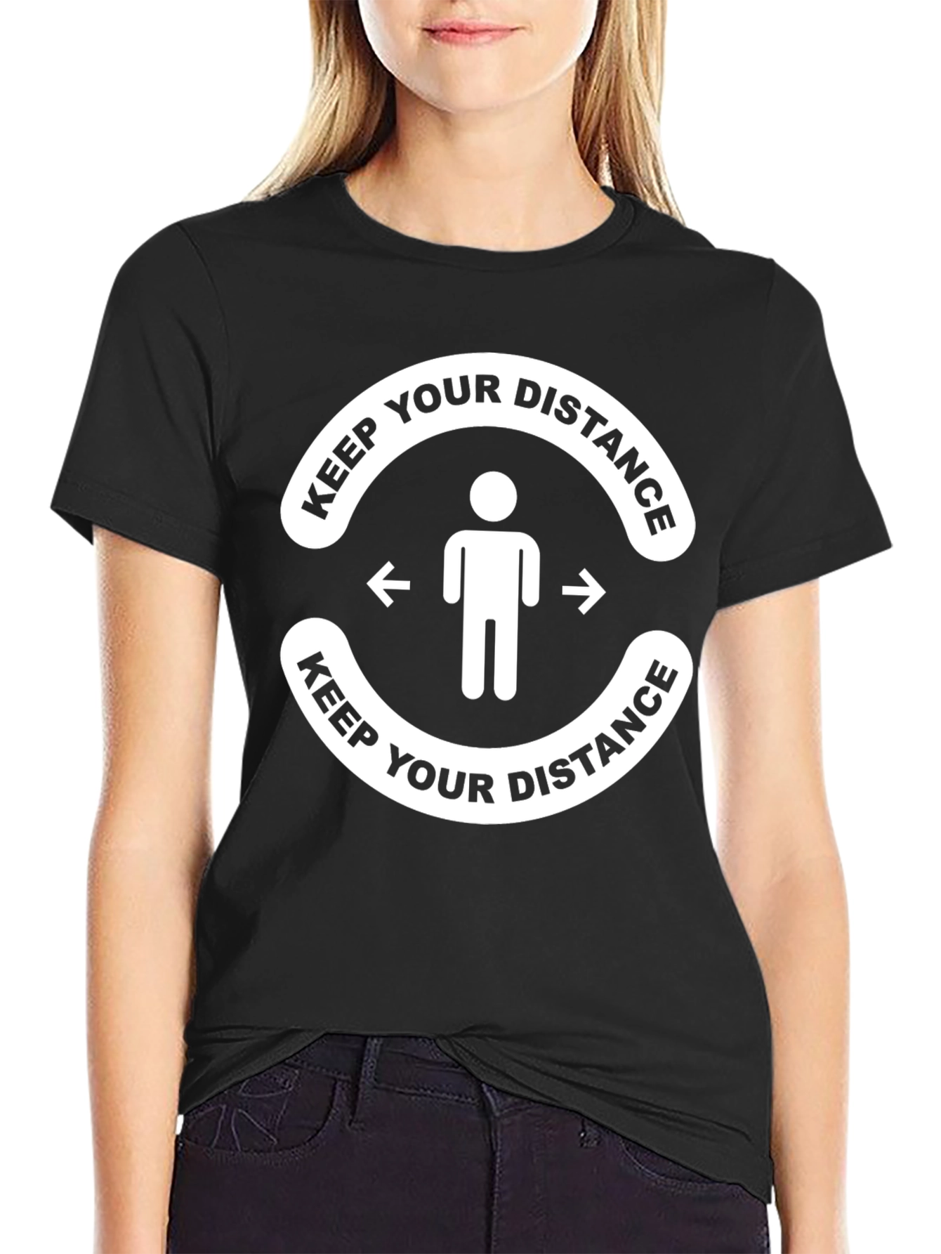 Black Keep Your Distance T-Shirt - Social Distancing Humor view 2