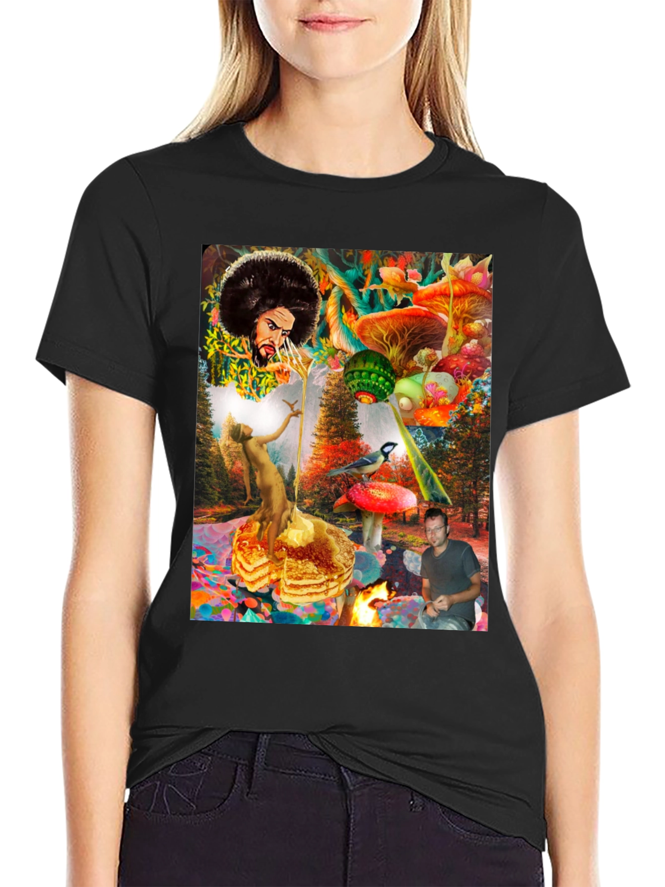 Black Psychedelic Fantasy Graphic Print T-Shirt view 2