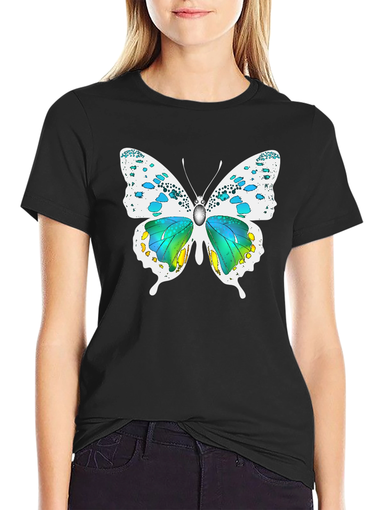 Black Butterfly Graphic Black T-Shirt view 2