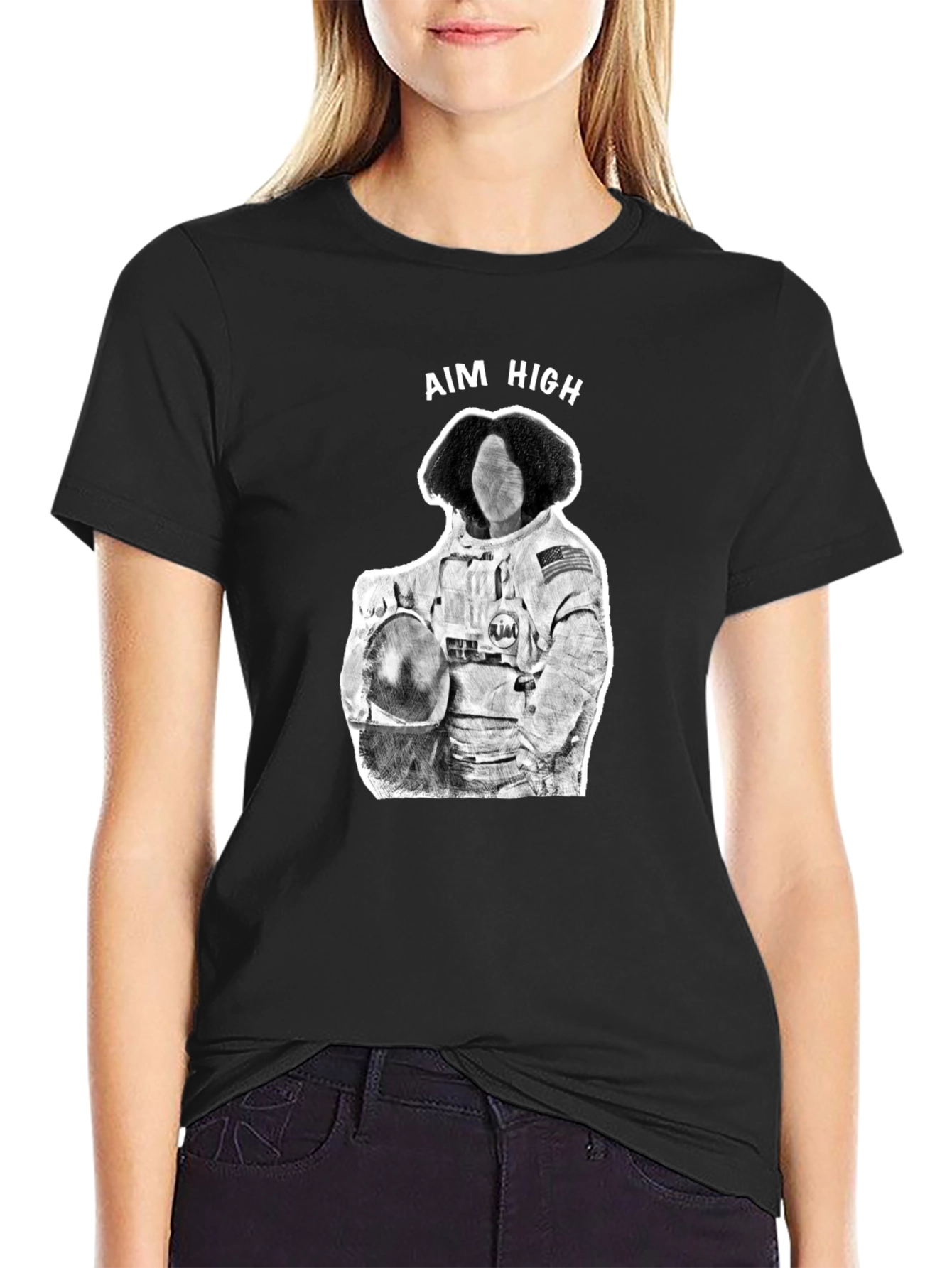 Black Aim High Astronaut Graphic Tee - Black view 2