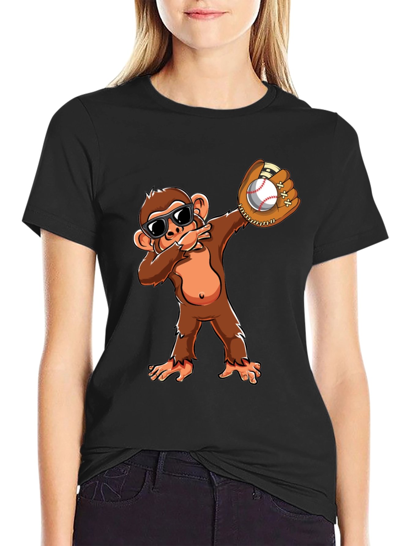Black Monkey Dabbing Baseball T-Shirt view 2