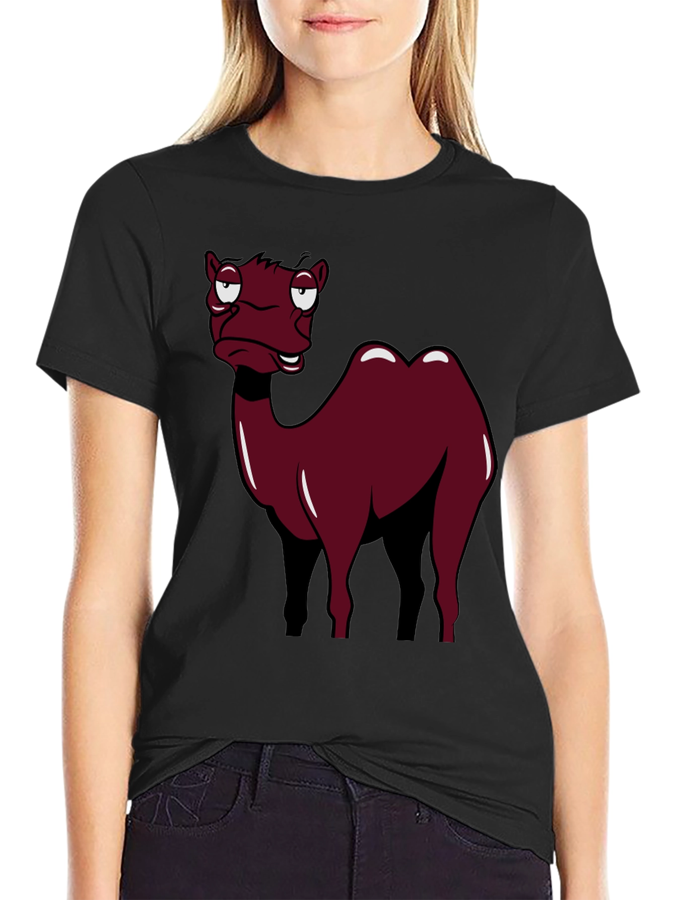Black Camel Cartoon Graphic T-Shirt view 2
