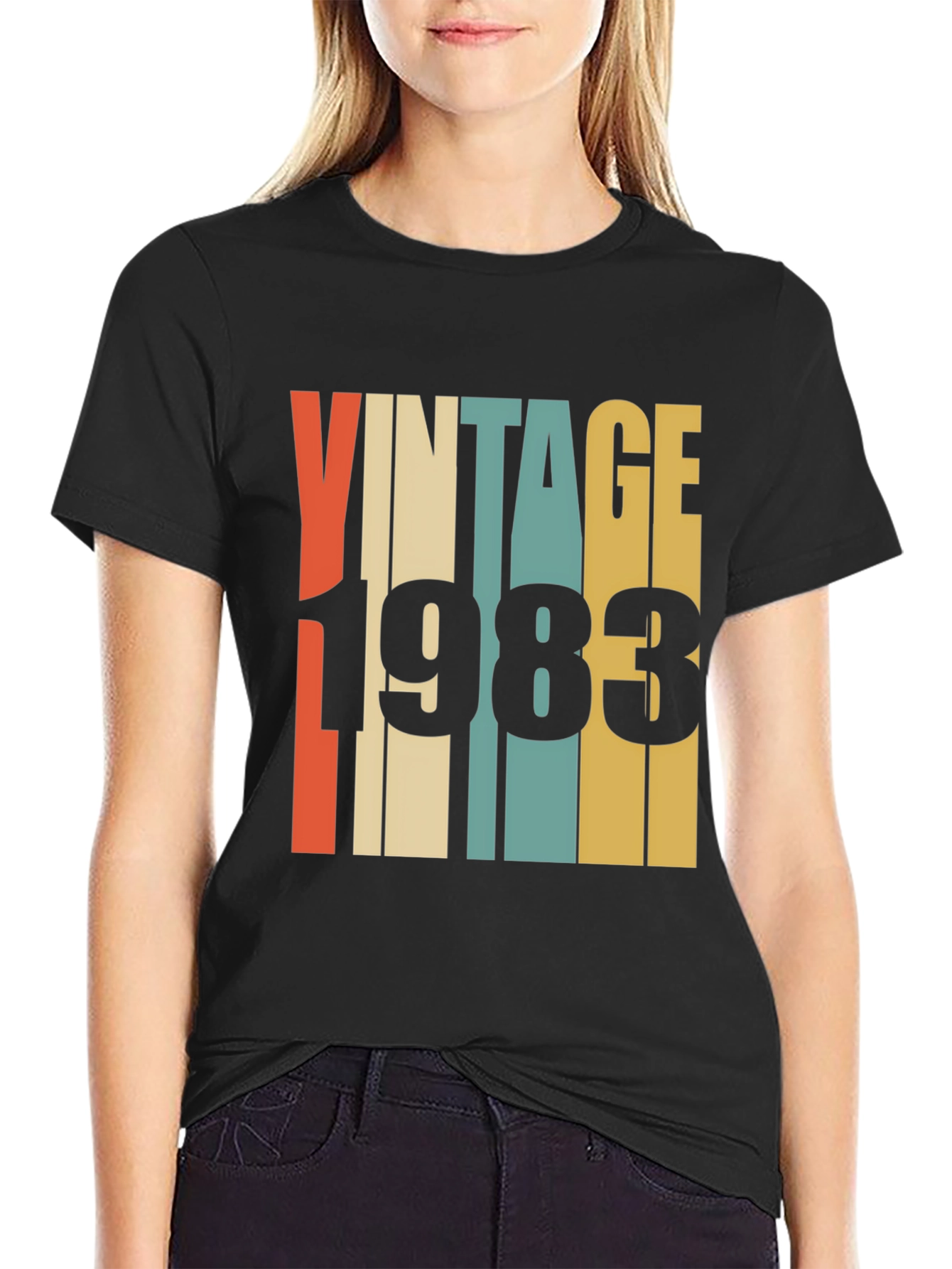 Black Vintage 1983 Retro T-Shirt view 2
