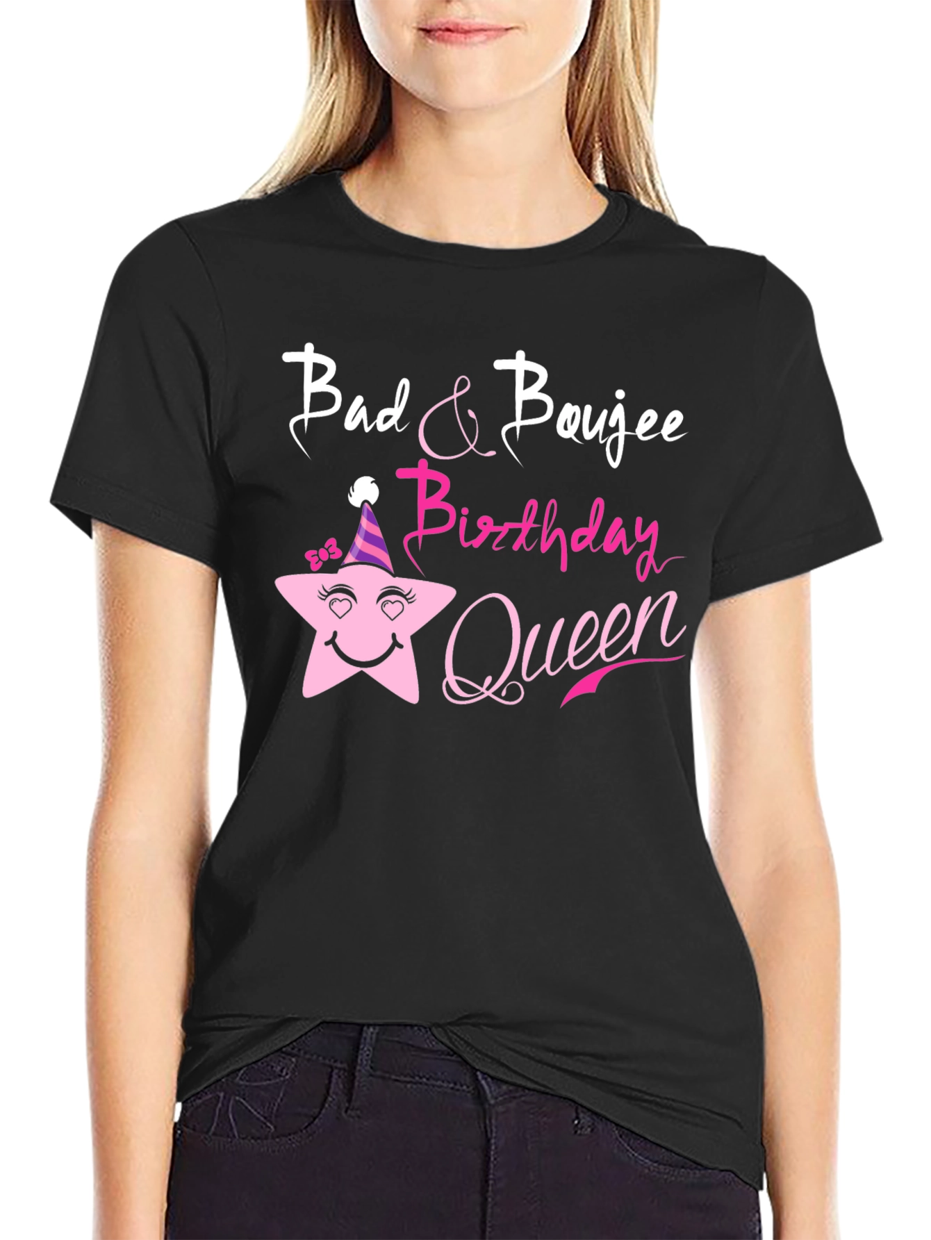 Black Bad & Boujee Birthday Queen Black T-Shirt view 2