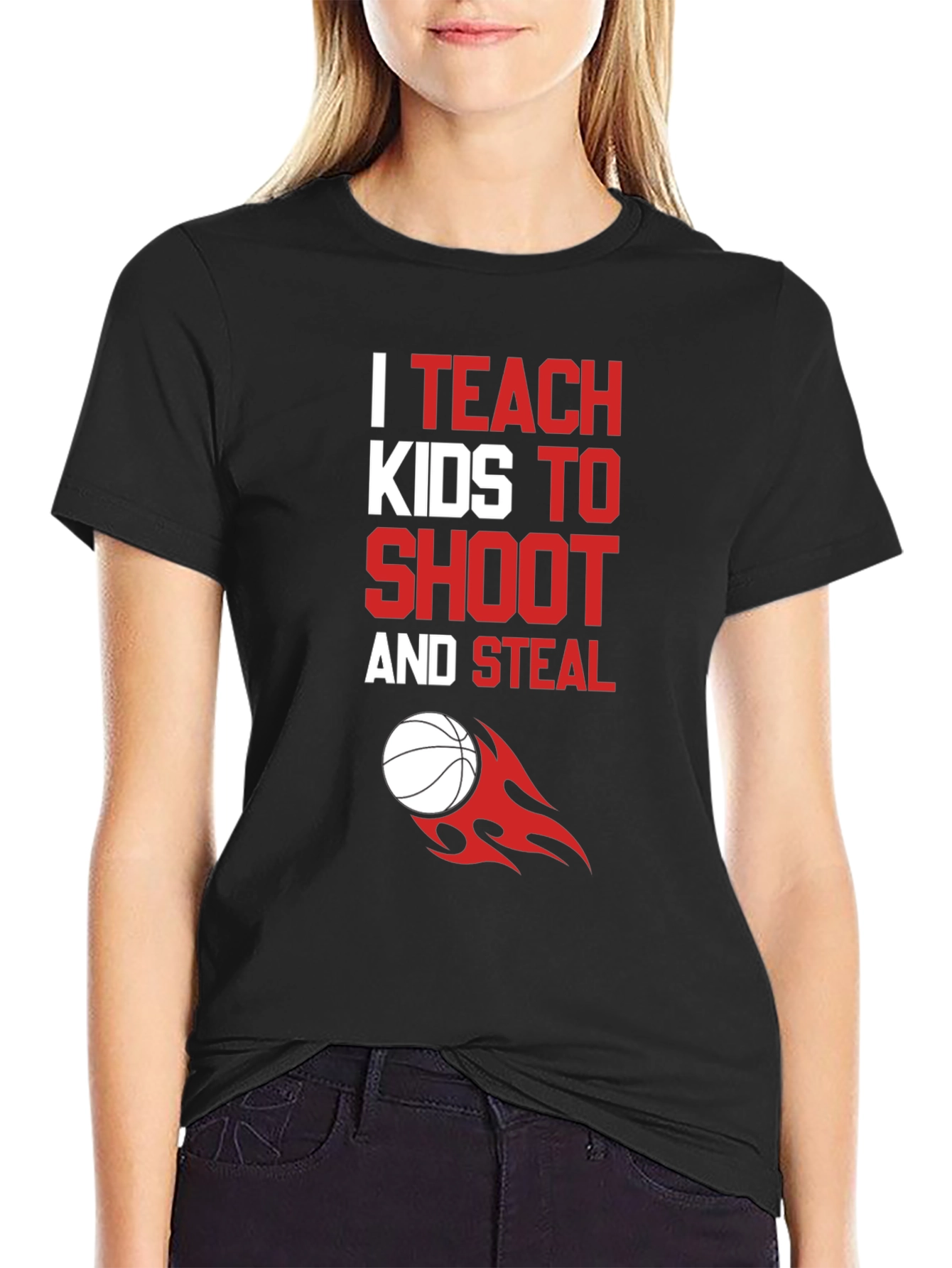 I Teach Kids to Shoot & Steal T-Shirt - Basketball Coach Tee - 2