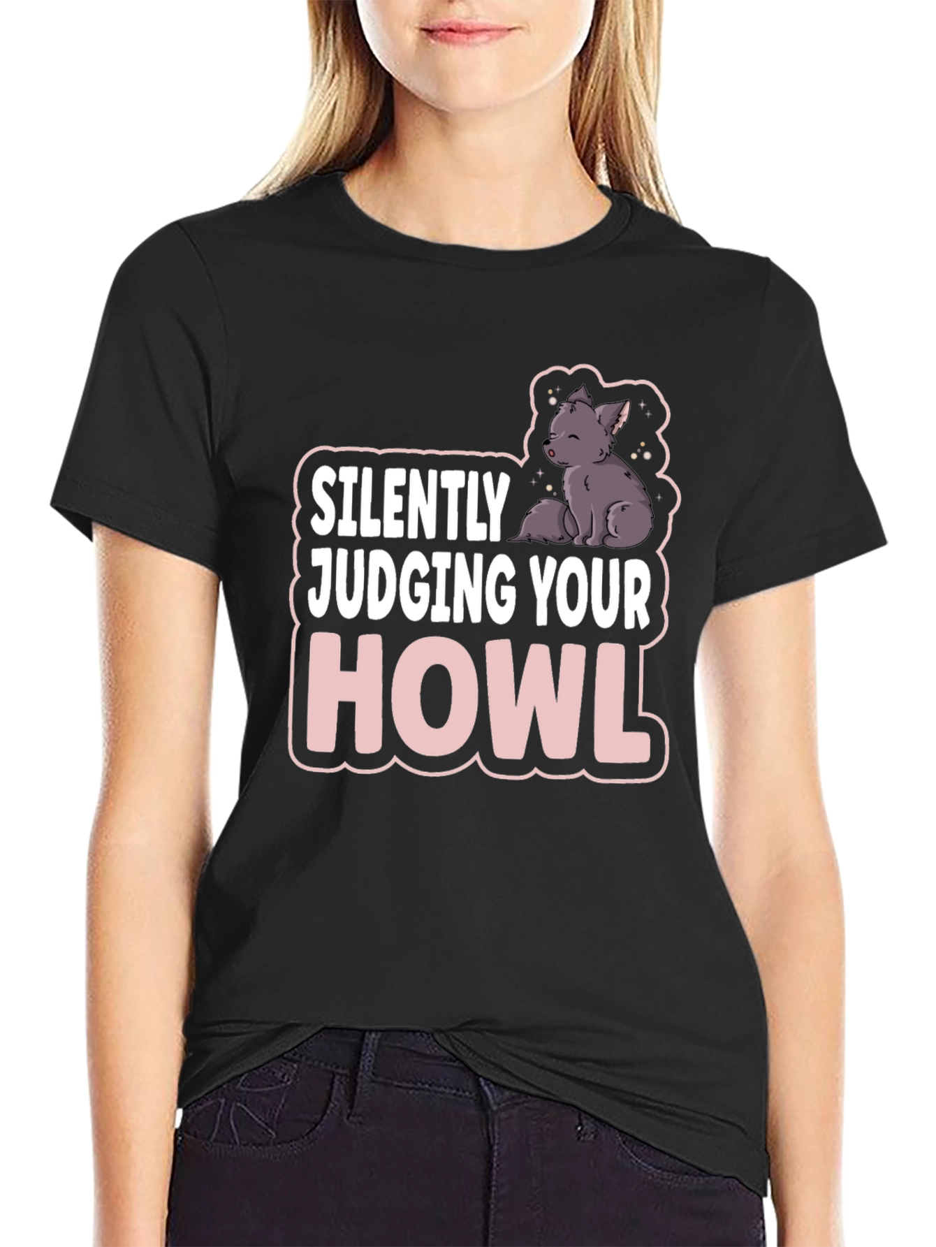 Black Silently Judging Your Howl T-Shirt - Funny Wolf Tee view 2
