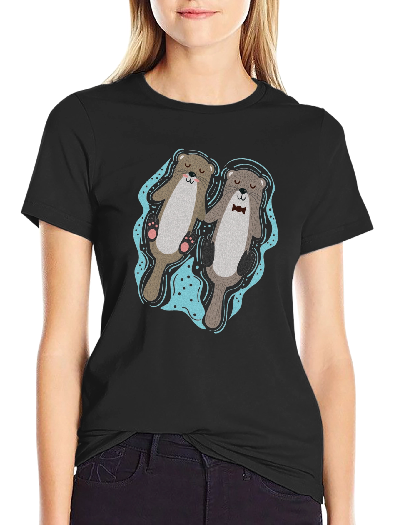Black Otter Love T-Shirt - Cute Matching Pair Design view 2