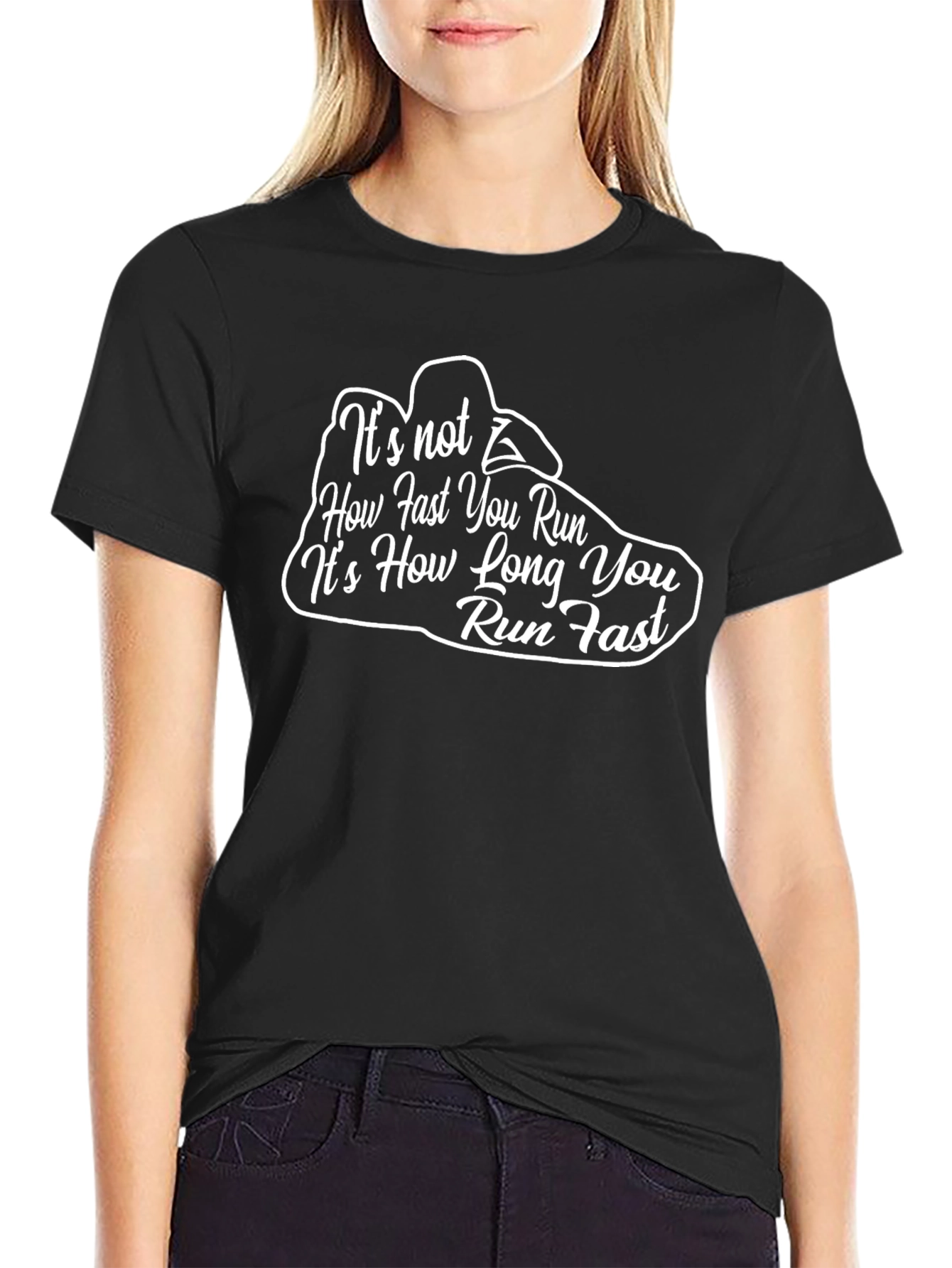 Black Motivational Running T-Shirt - Run Fast, Run Long view 2