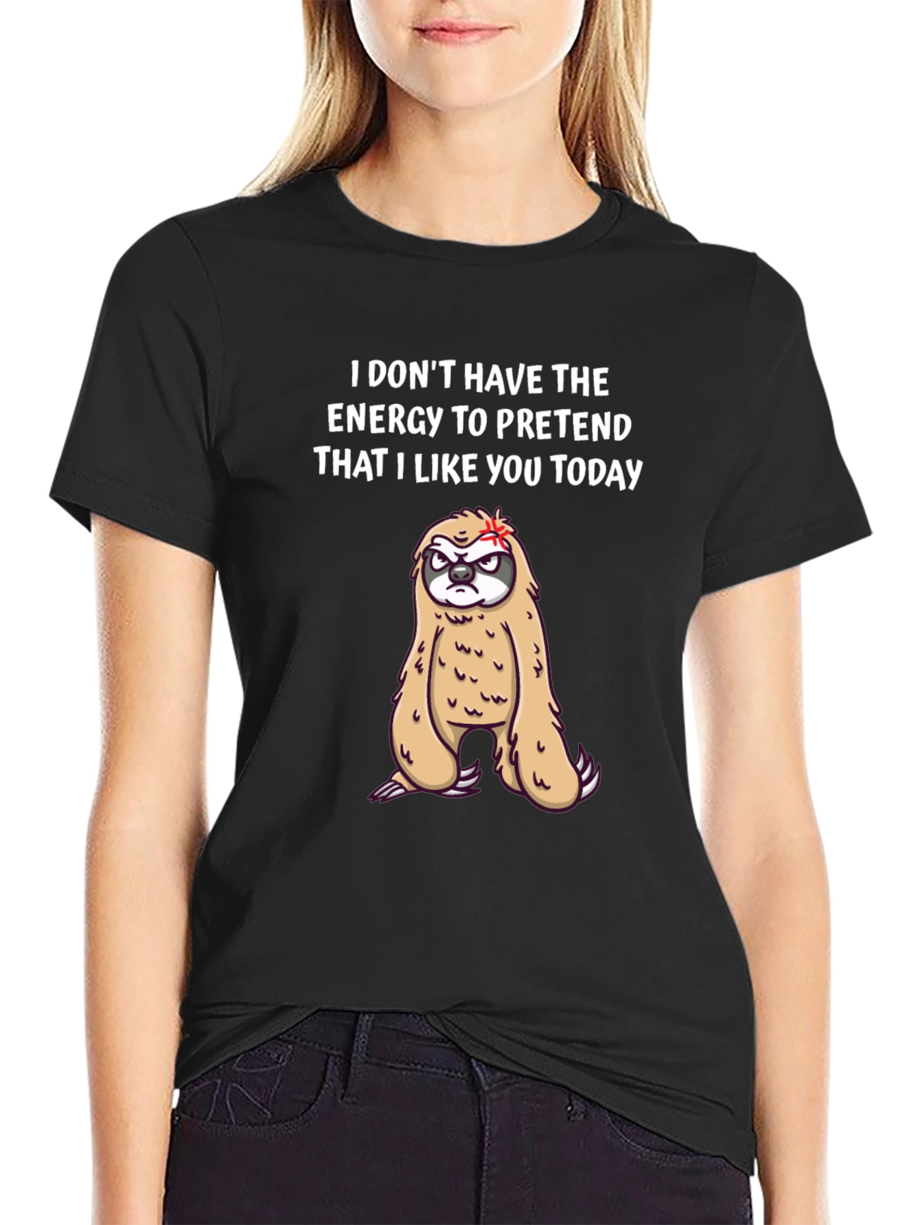 Black Funny Sloth Graphic T-Shirt - Introvert Humor Tee view 2