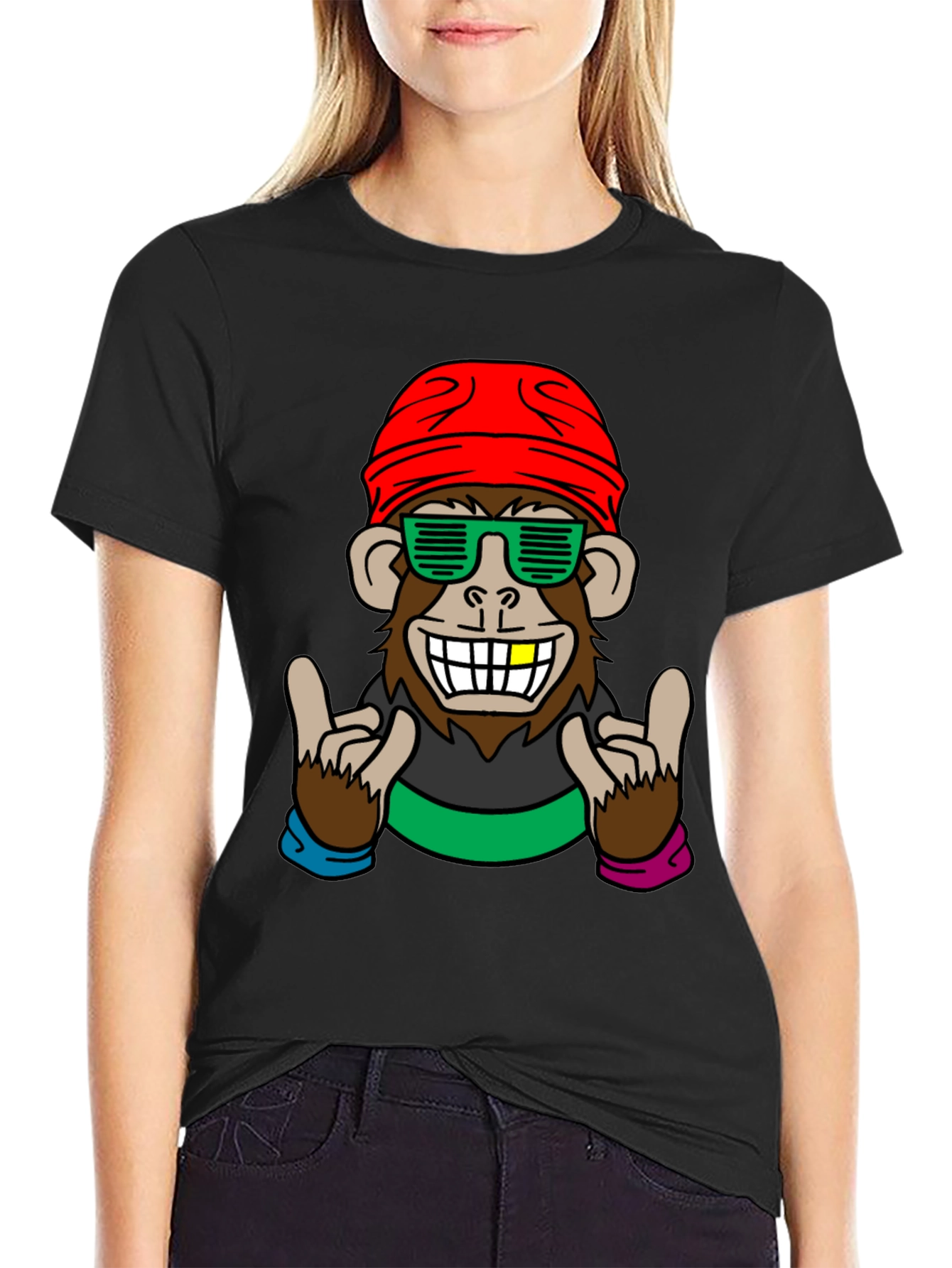 Black Cool Monkey Graphic Tee - Fun Novelty Shirt view 2