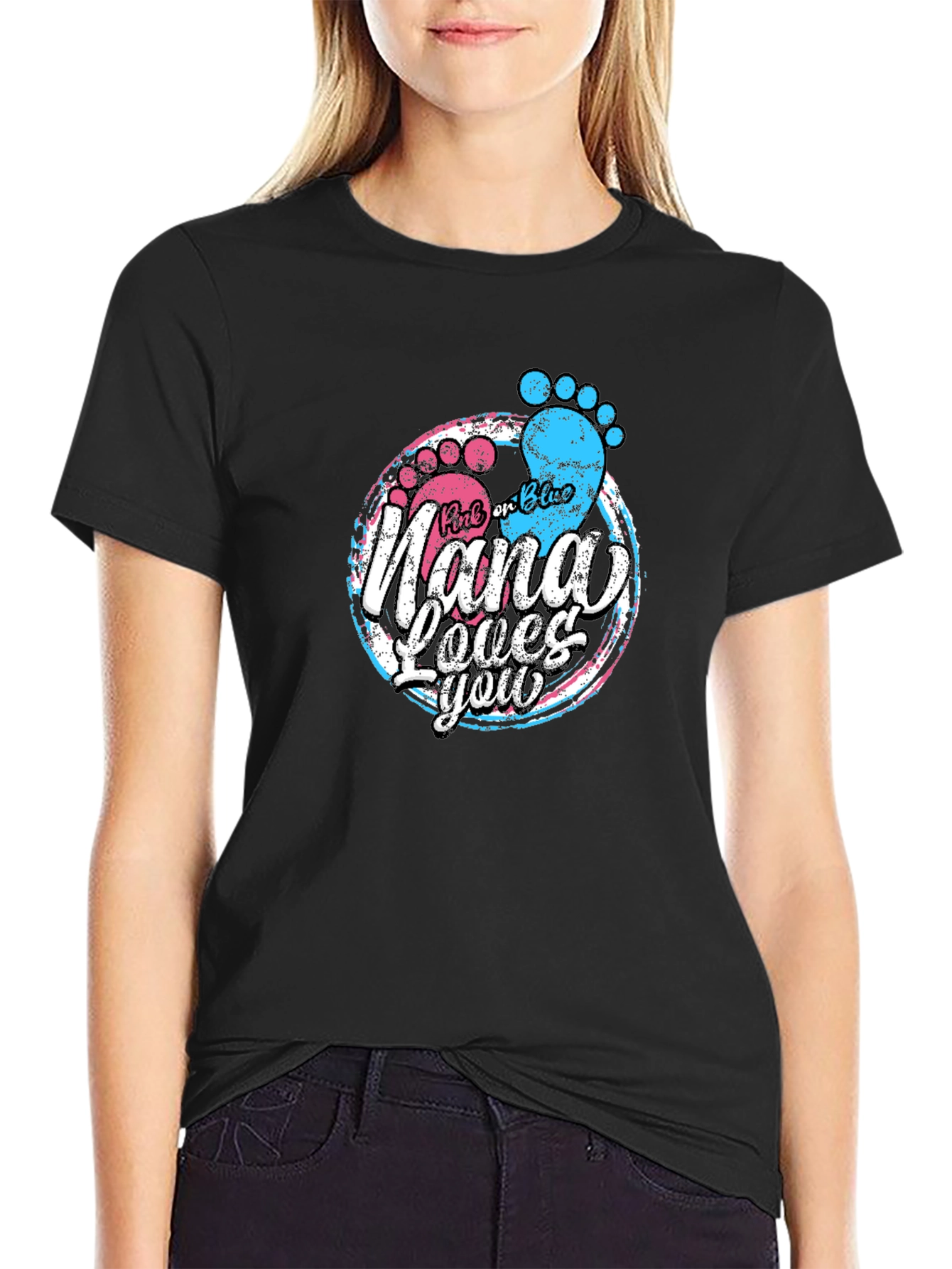 Black Pink or Blue Nana Loves You T-Shirt - Gender Reveal Tee view 2