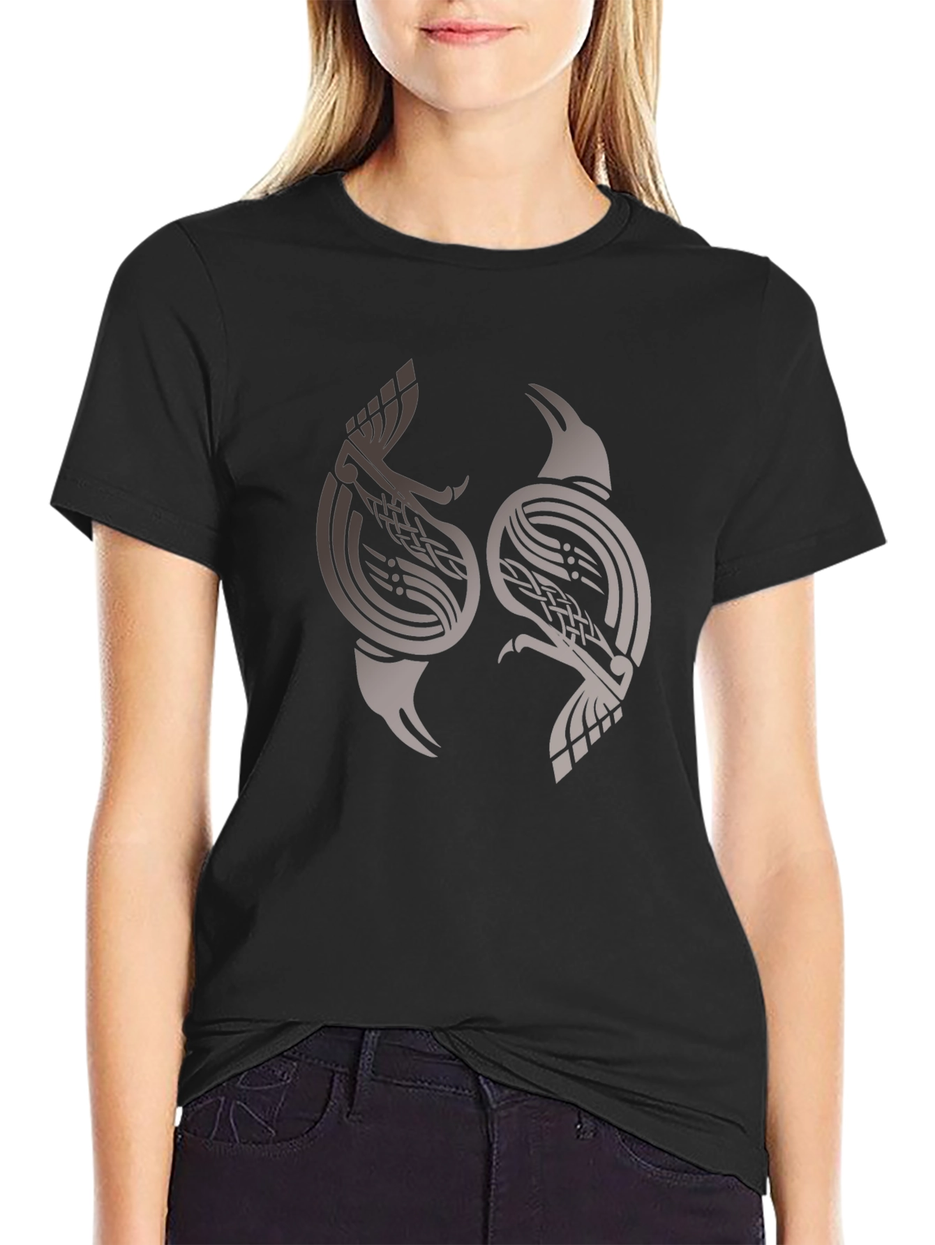 Black Raven Graphic Tee - Black Viking Style Shirt view 2