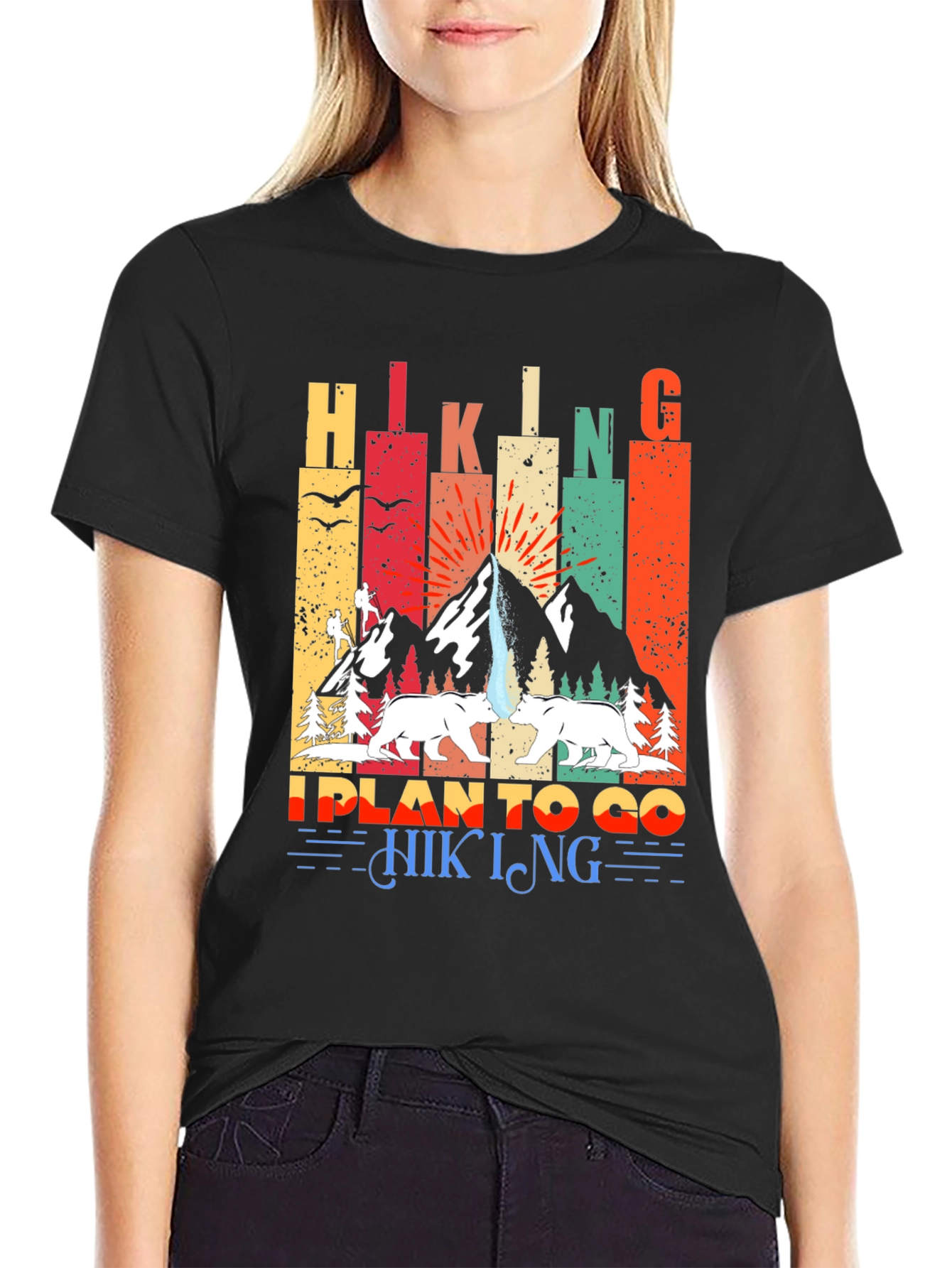Black Hiking Design T-Shirt - I Plan to Go Hiking view 2