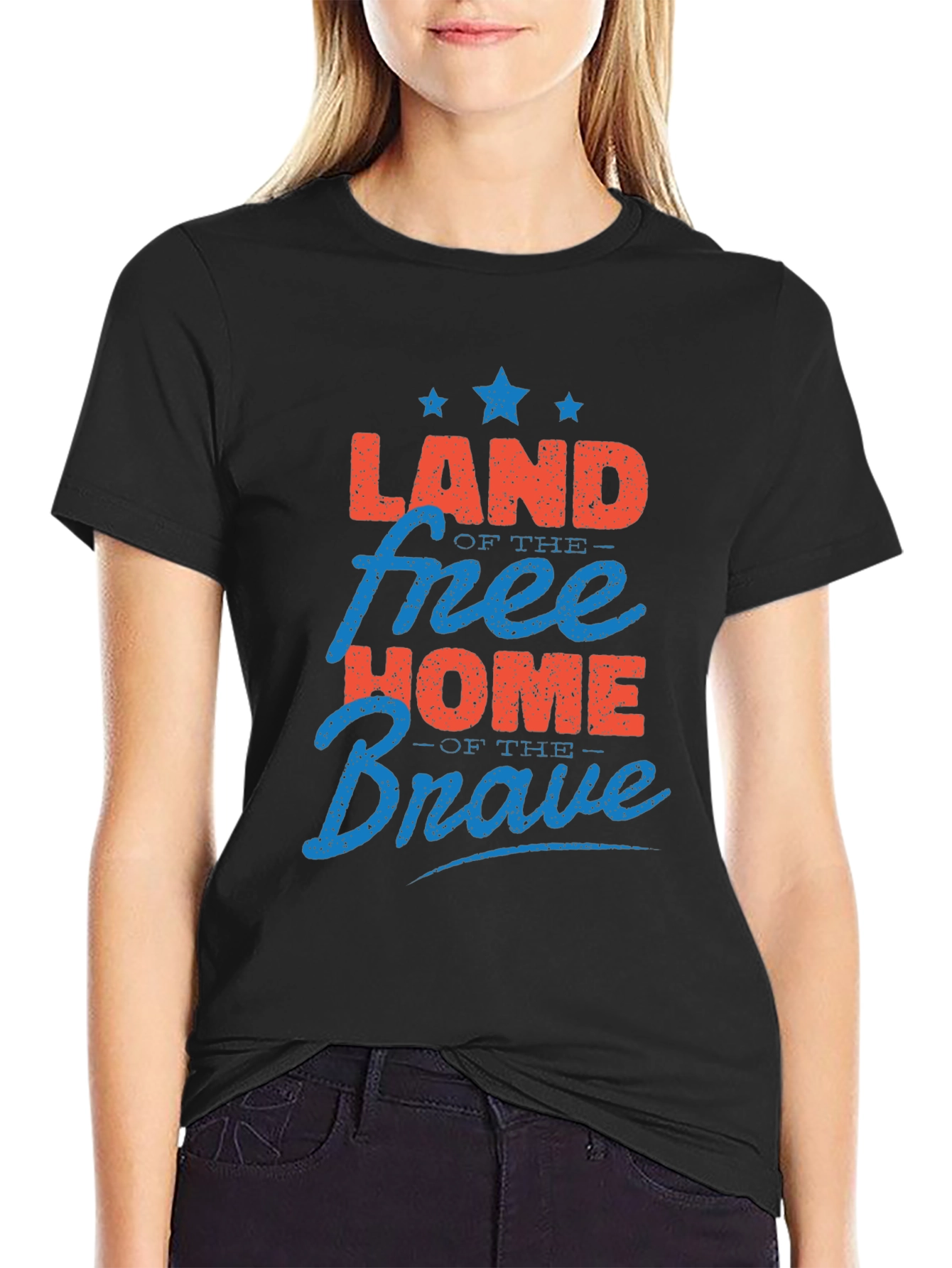 Black Patriotic Land of Free Home of Brave Graphic T-Shirt view 2