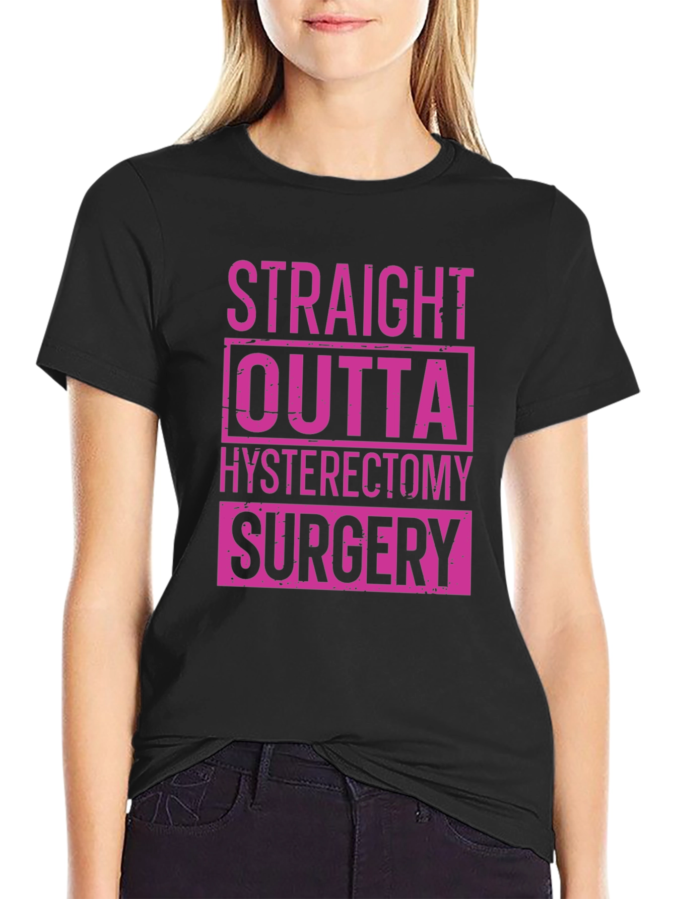 Black Straight Outta Hysterectomy Surgery T-Shirt view 2