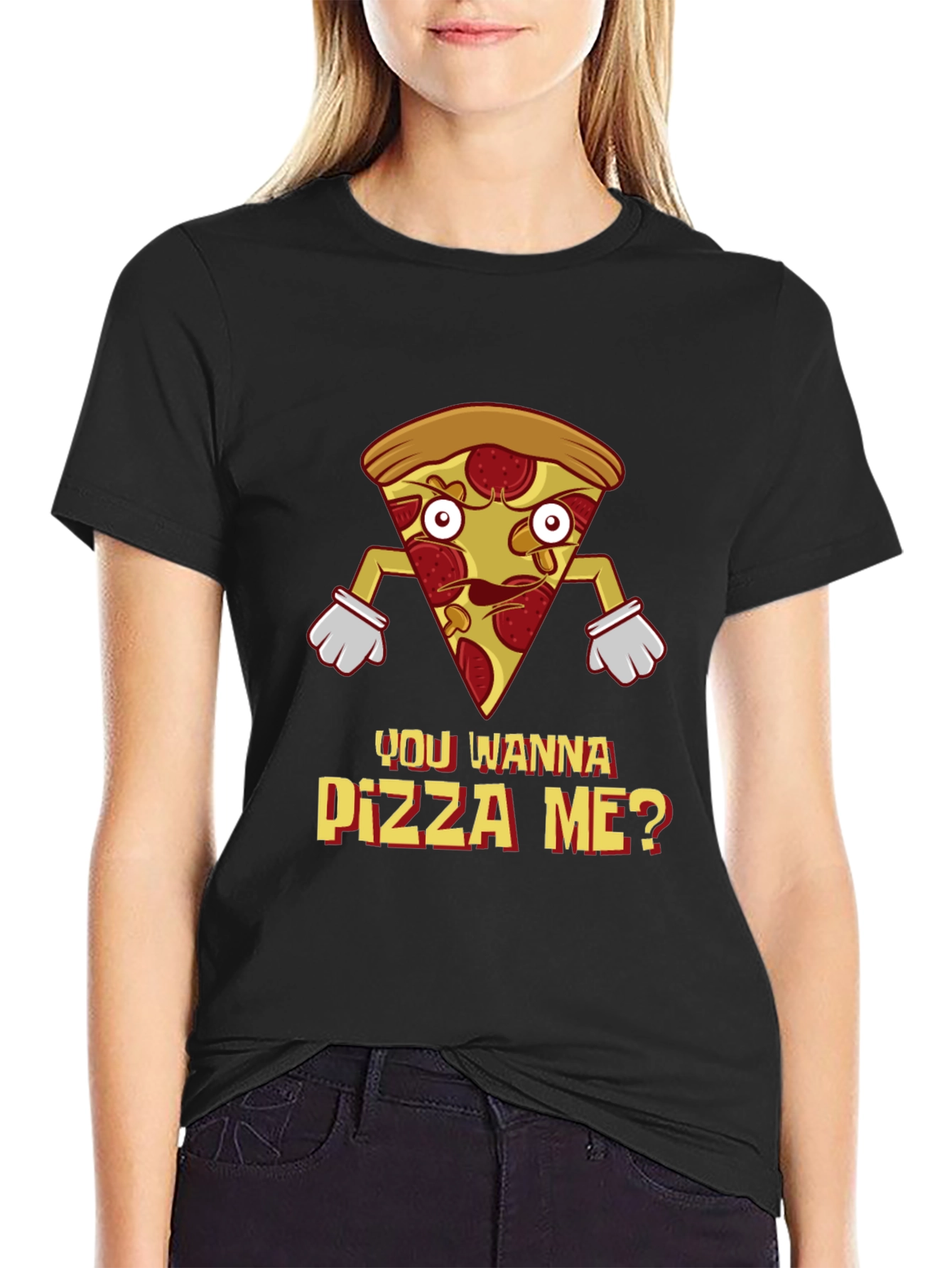 Black You Wanna Pizza Me? Graphic T-Shirt - Foodie Tee view 2