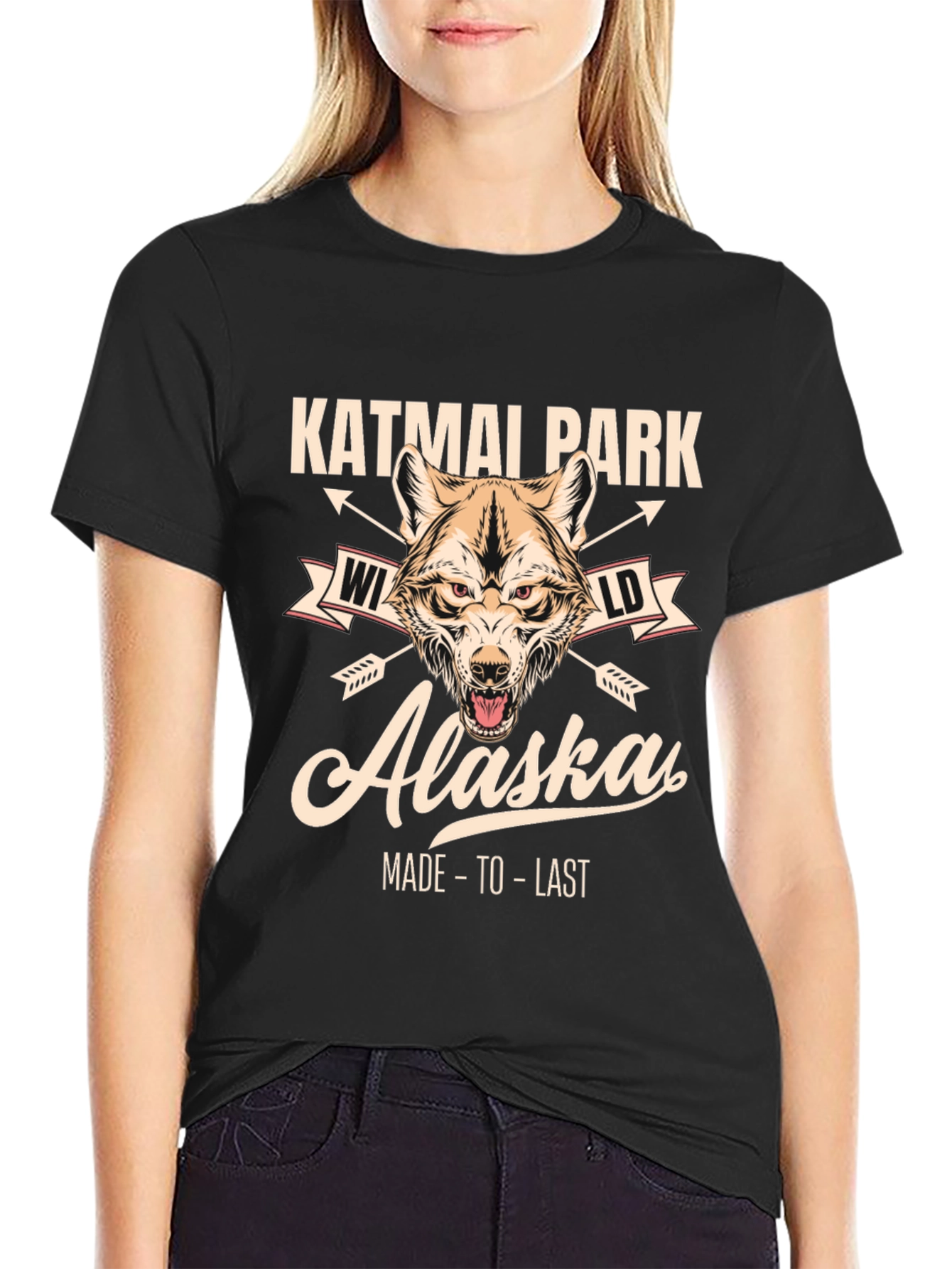 Black Katmai Park Alaska Wolf Graphic T-Shirt view 2