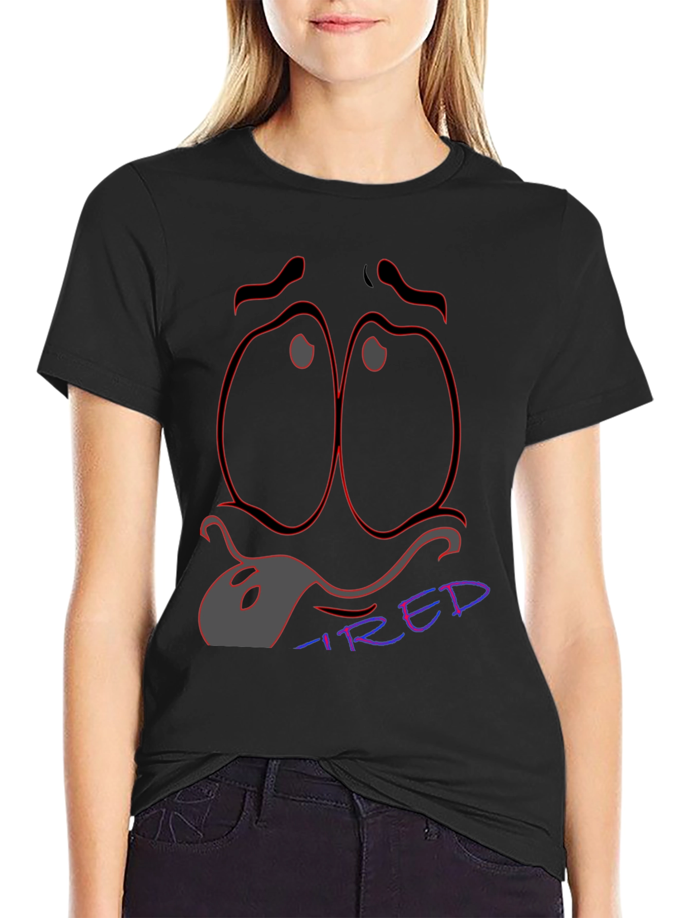 Black Tired Expression T-Shirt - Unique Graphic Tee view 2