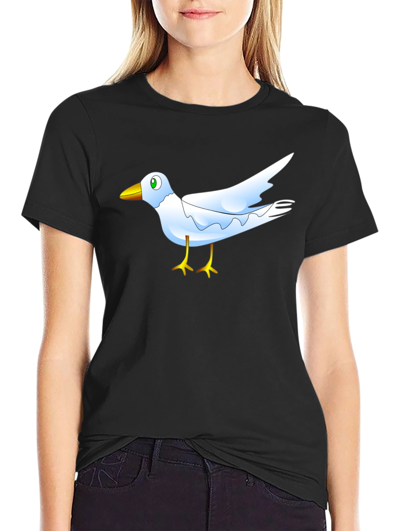 Black Cartoon Bird Graphic Black T-Shirt view 2