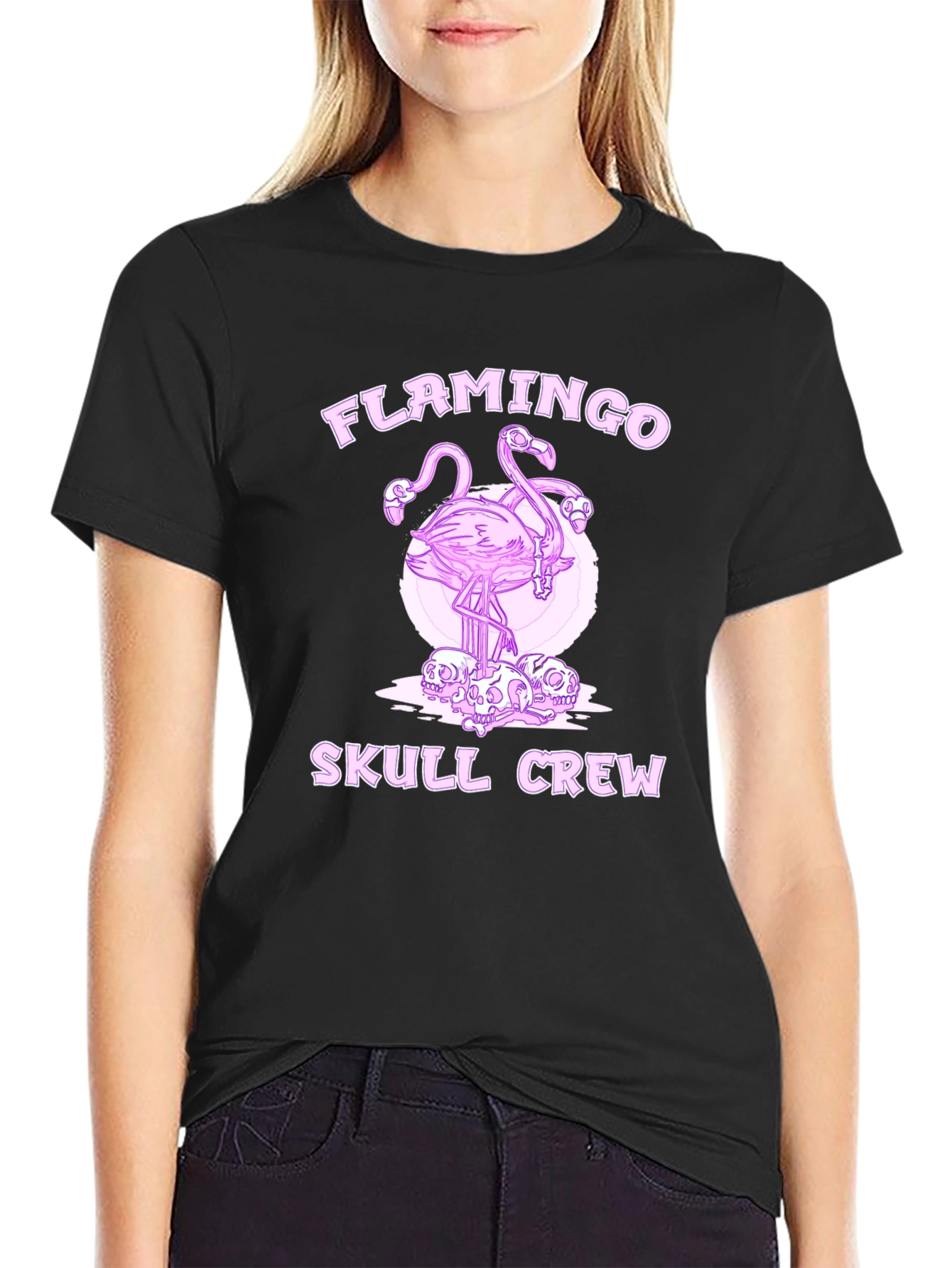 Black Flamingo Skull Crew Black T-Shirt view 2