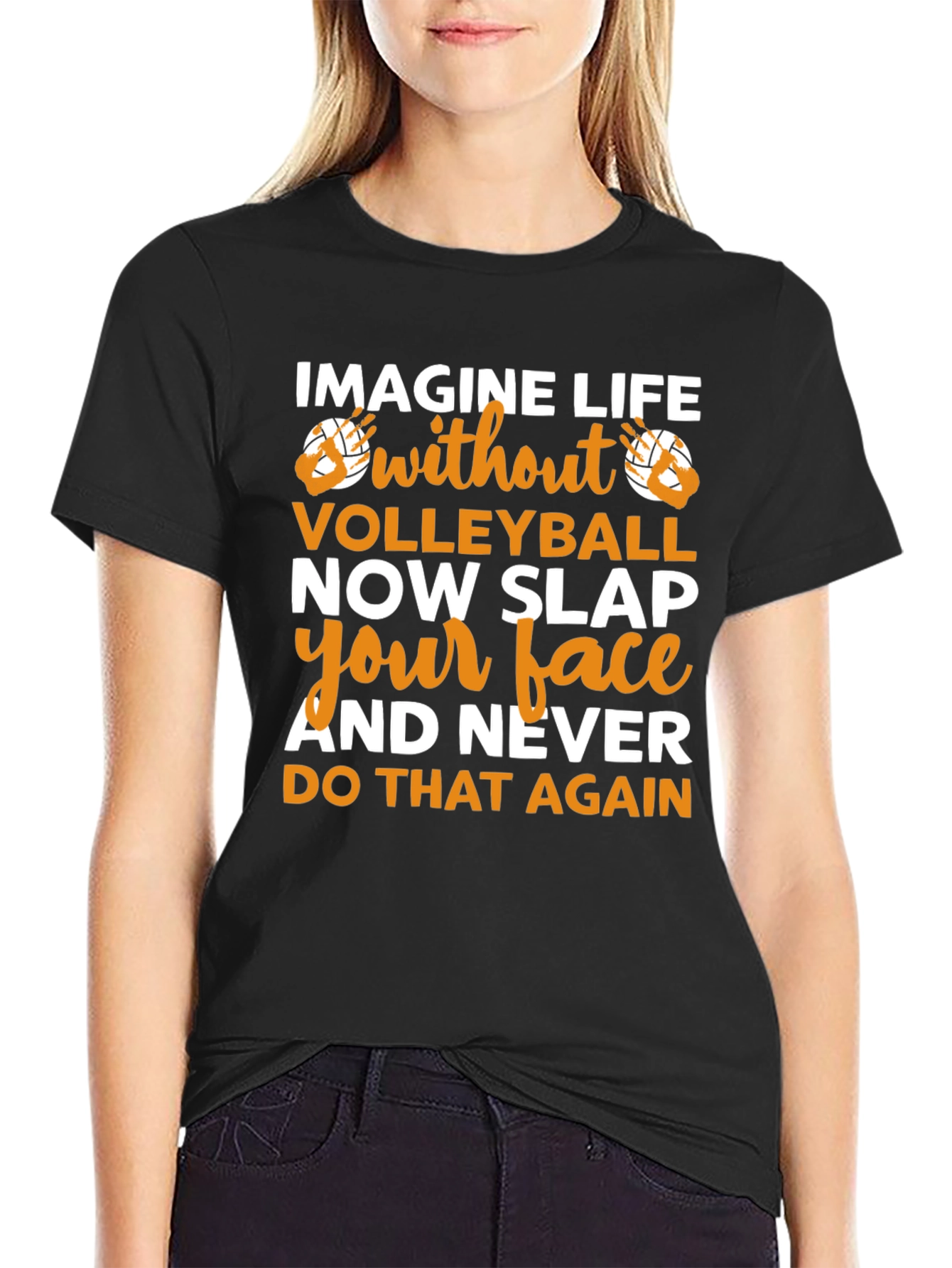 Black Volleyball Fan T-Shirt - Imagine Life Without Volleyball view 2