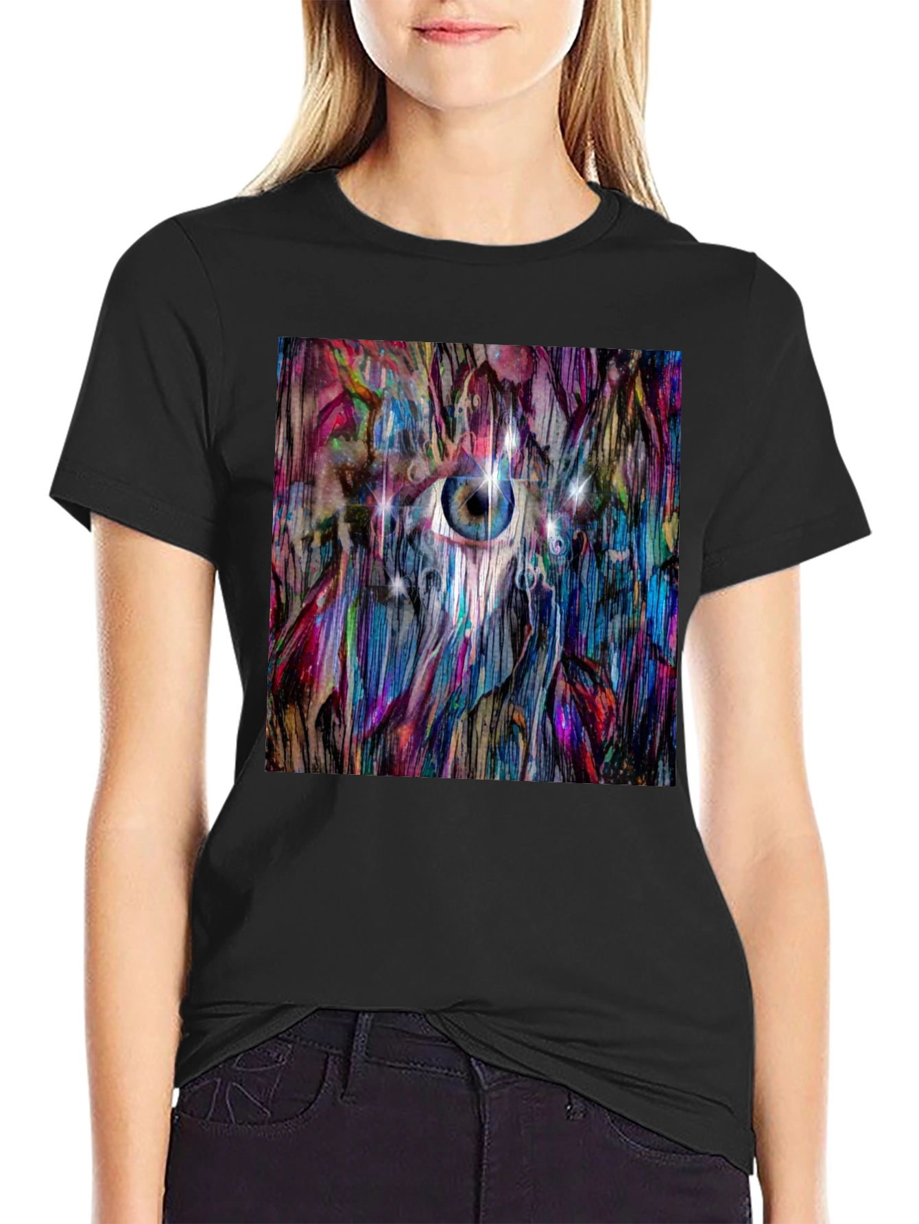 Black Abstract Eye T-Shirt: Artistic Graphic Tee view 2