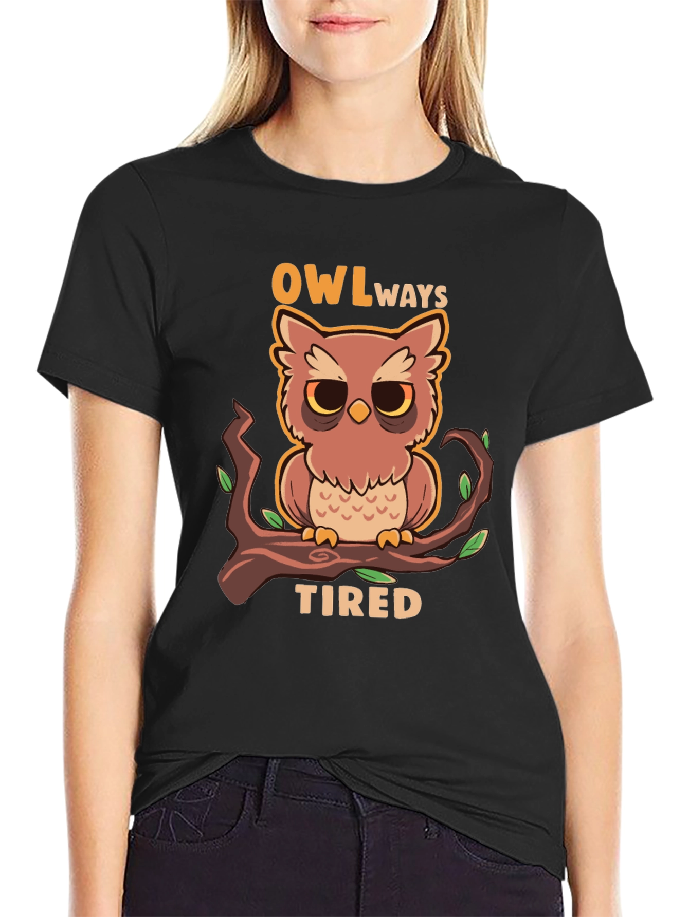 Black Owl Always Tired Graphic Tee view 2