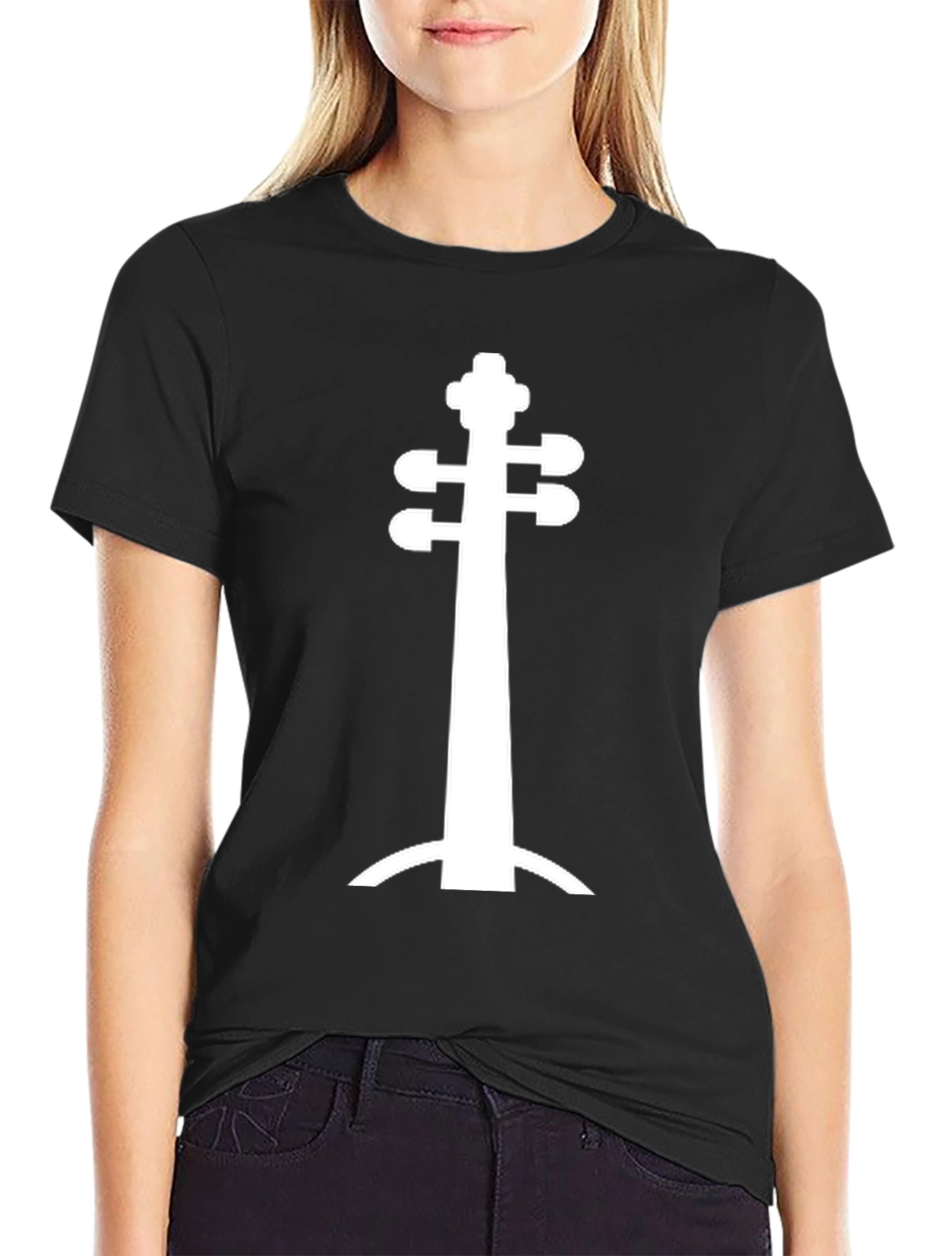 Black Unique String Instrument Silhouette Black T-Shirt view 2