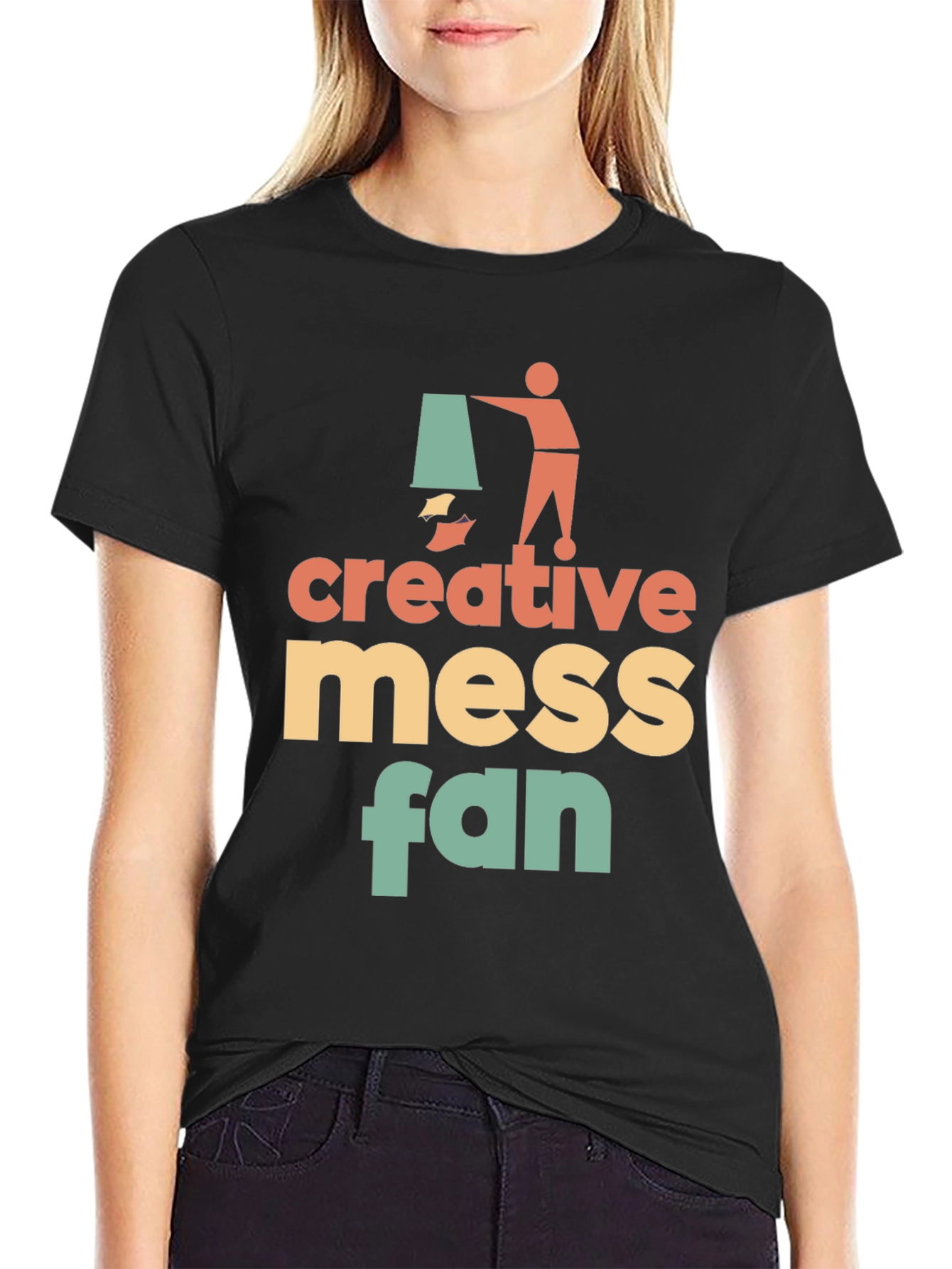 Black Creative Mess Fan Graphic T-Shirt - Stylish & Unique! view 2