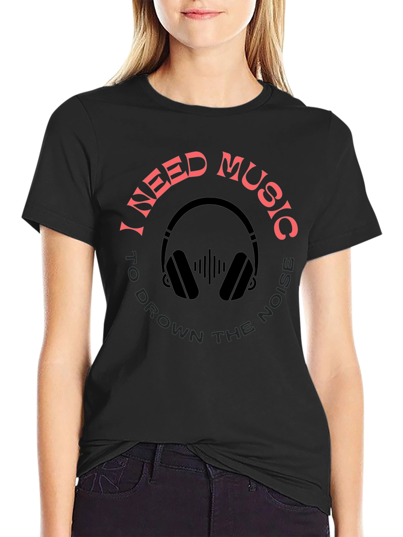 Black I Need Music Graphic T-Shirt view 2