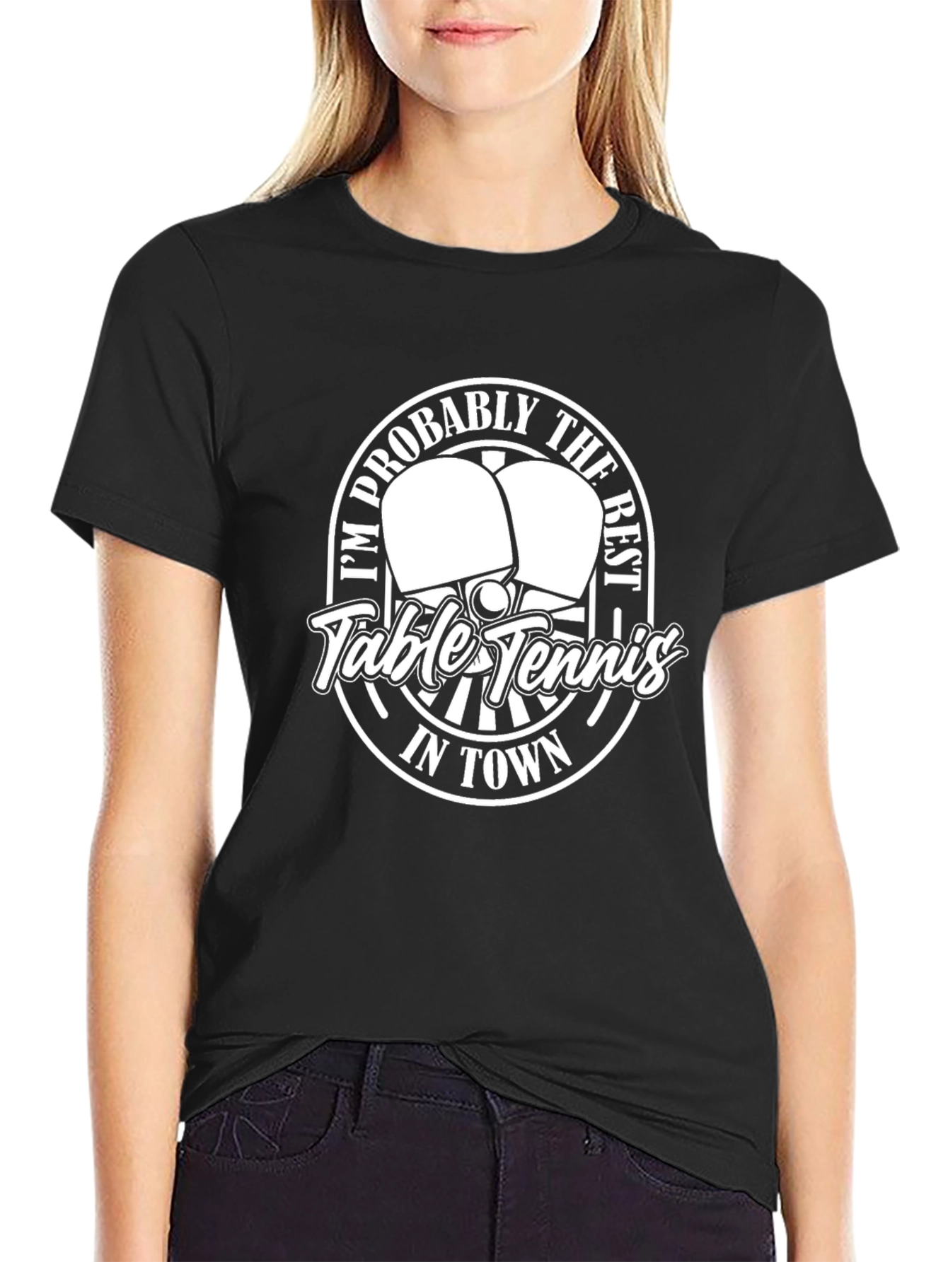 Black Table Tennis Graphic T-Shirt - Best in Town Design view 2
