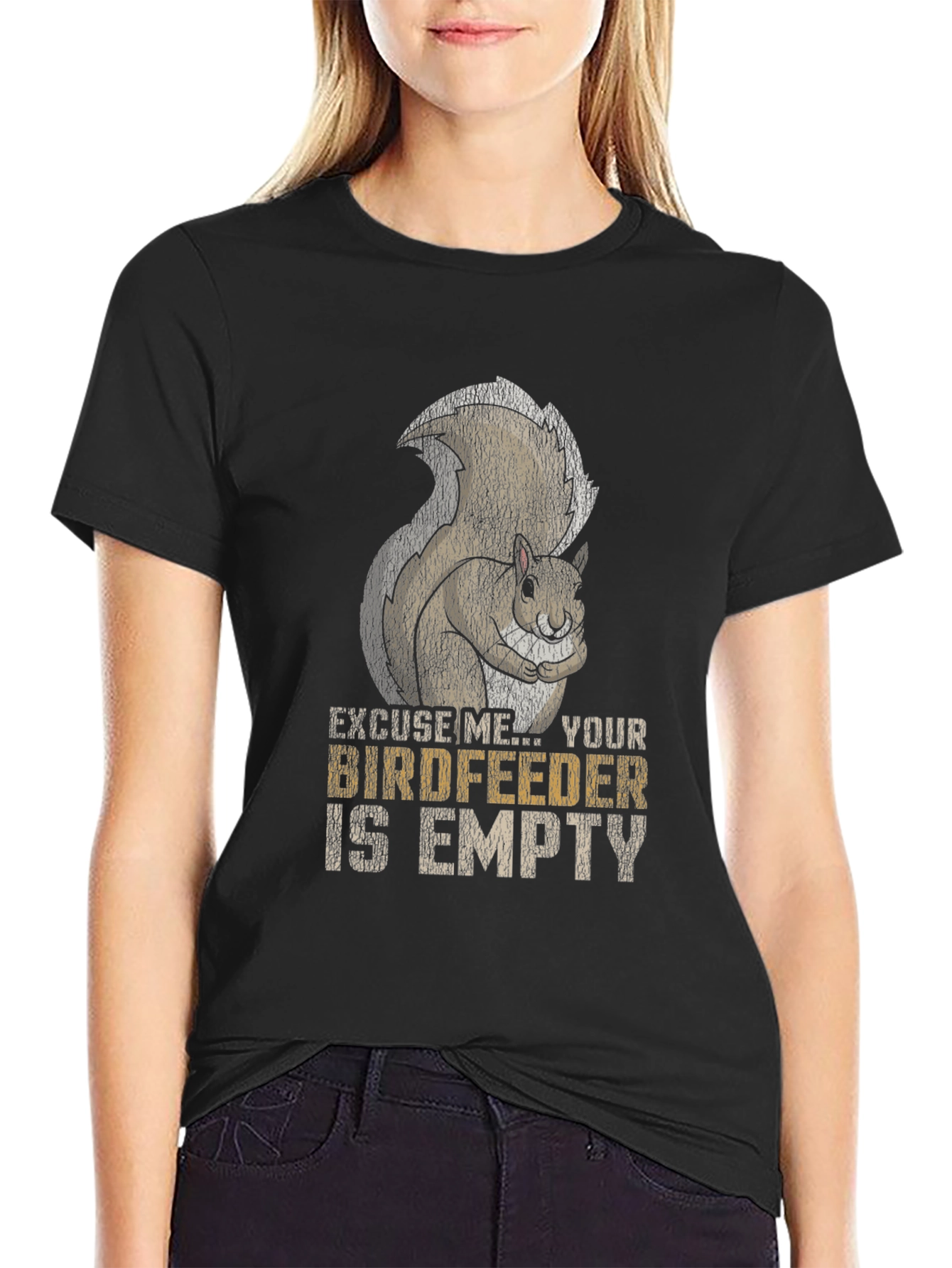 Black Funny Squirrel Birdfeeder T-Shirt view 2