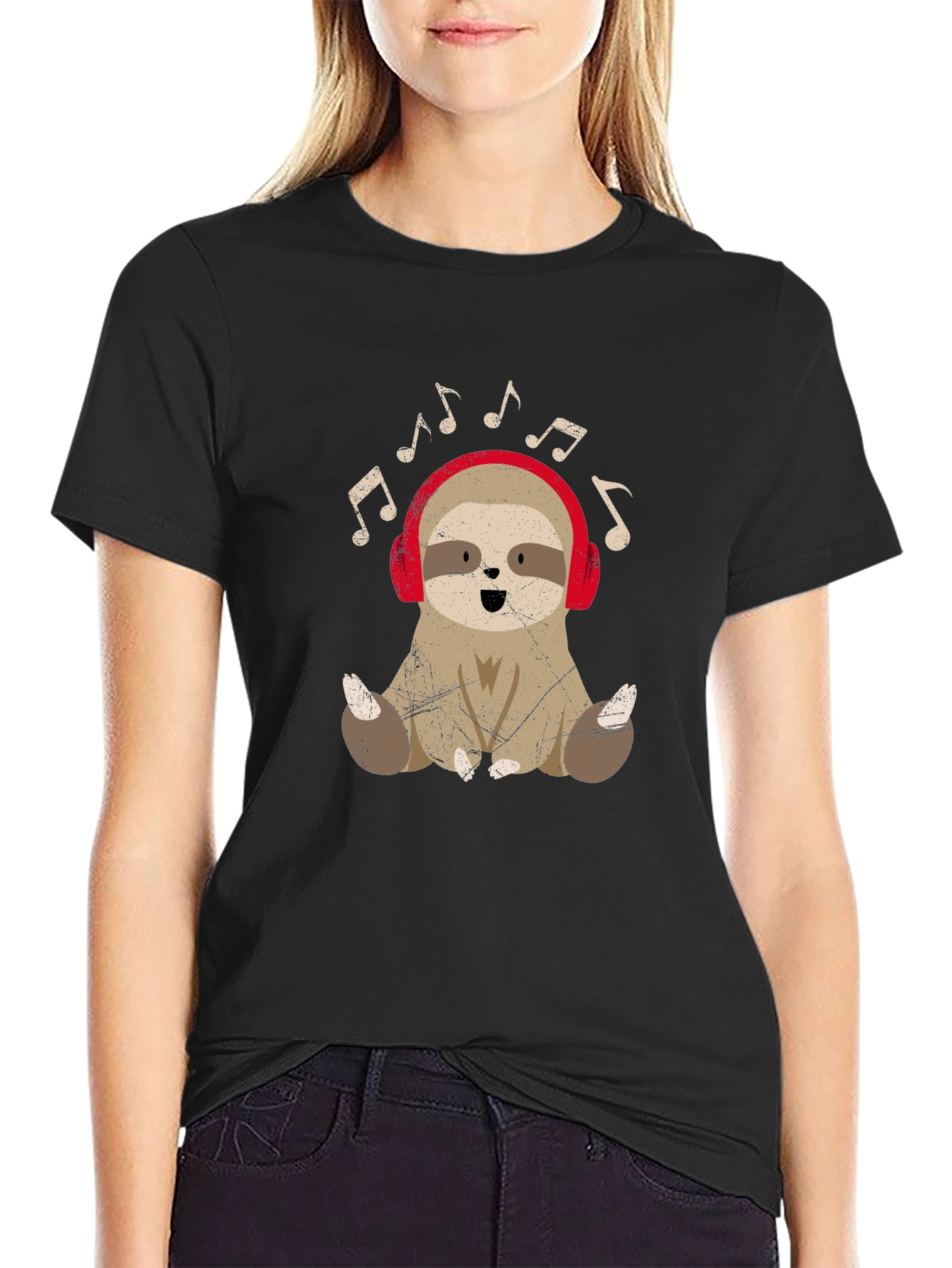 Black Sloth Music Lover T-Shirt - Cute Animal Tee view 2