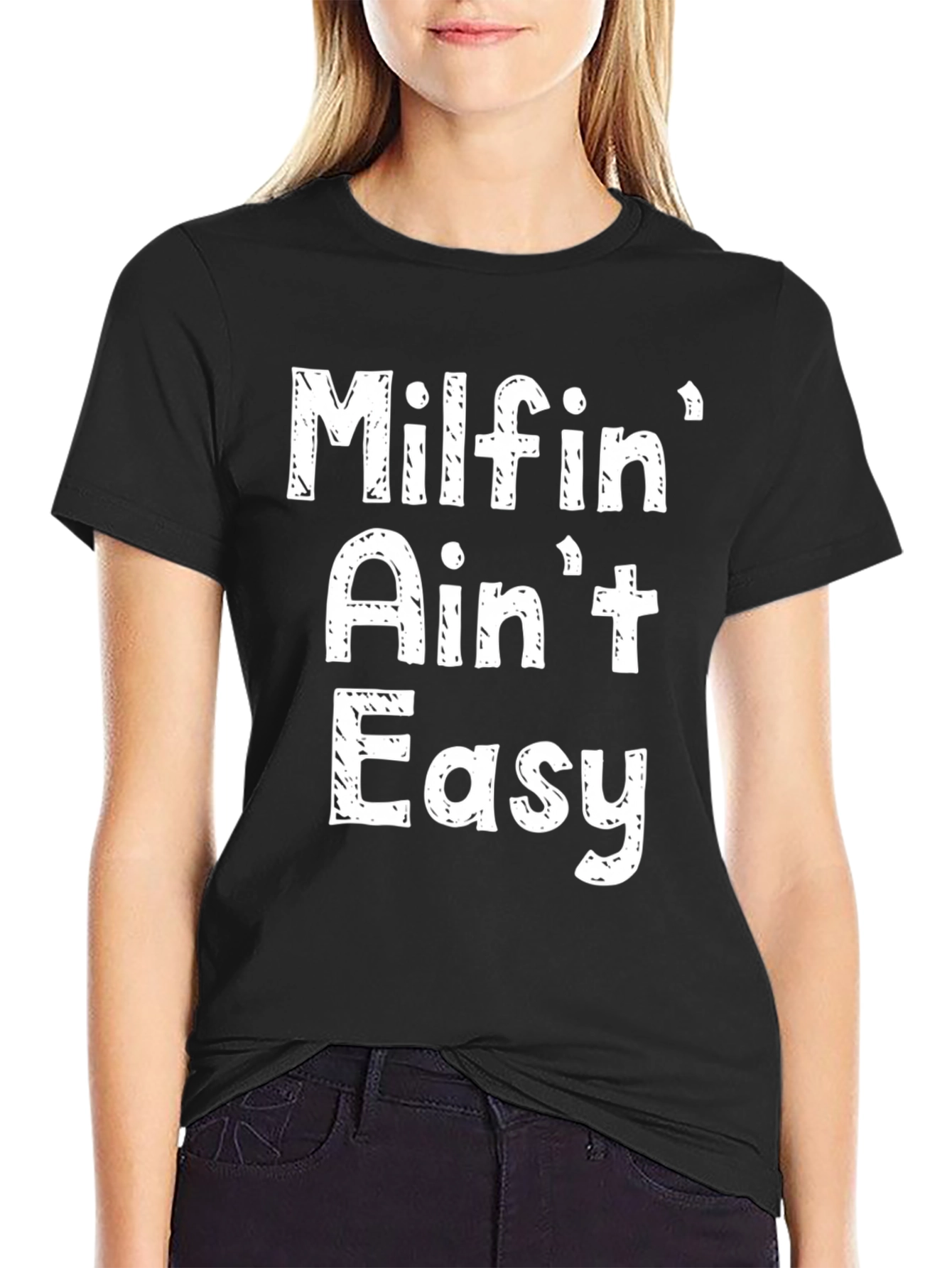 Black Milfin' Ain't Easy Graphic Tee - Novelty Black T-Shirt view 2