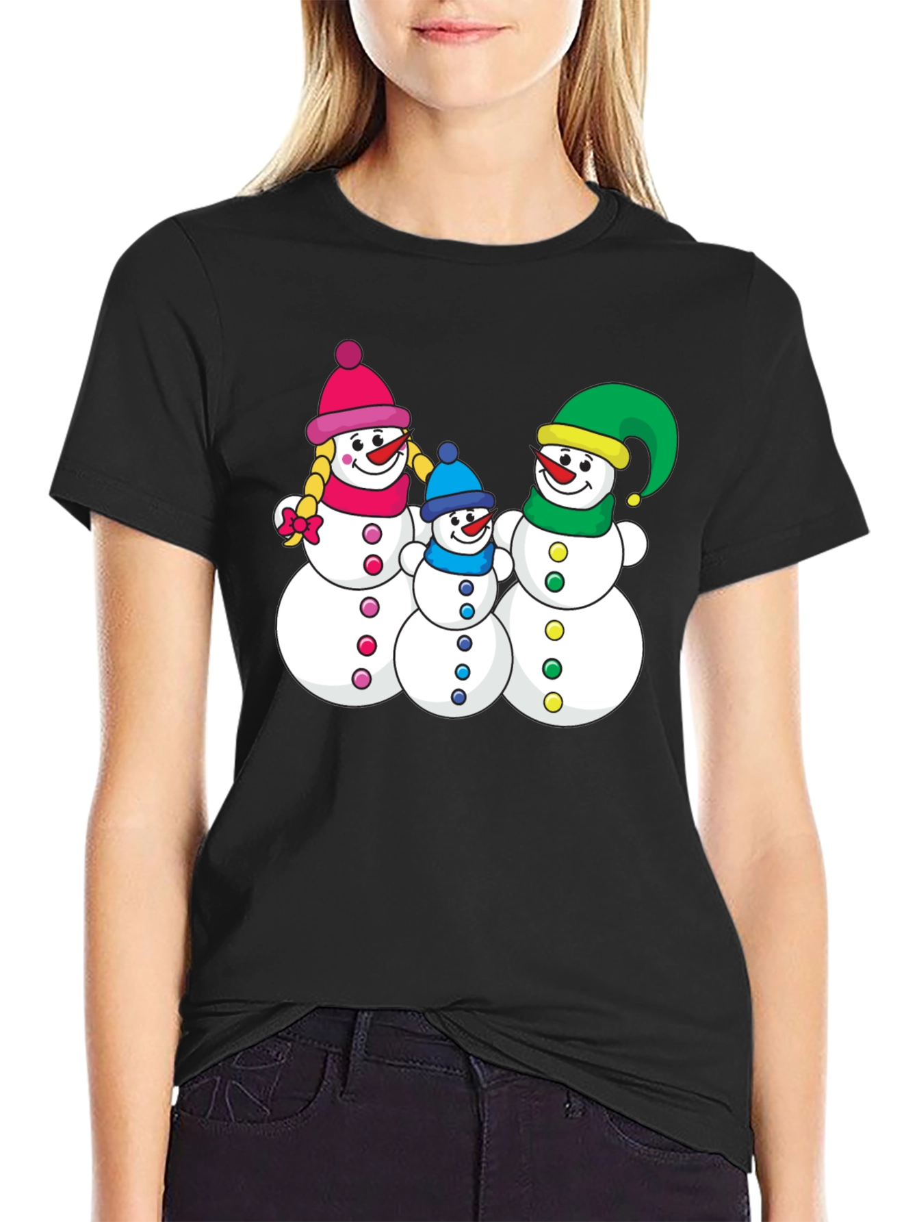 Black Snowman Family Black T-Shirt view 2