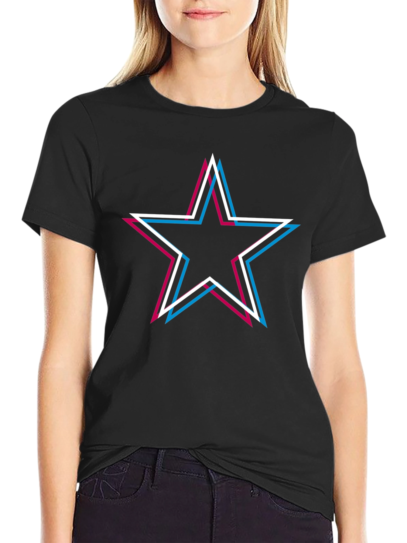 Black Retro Star Graphic Tee - Black Cotton Blend view 2