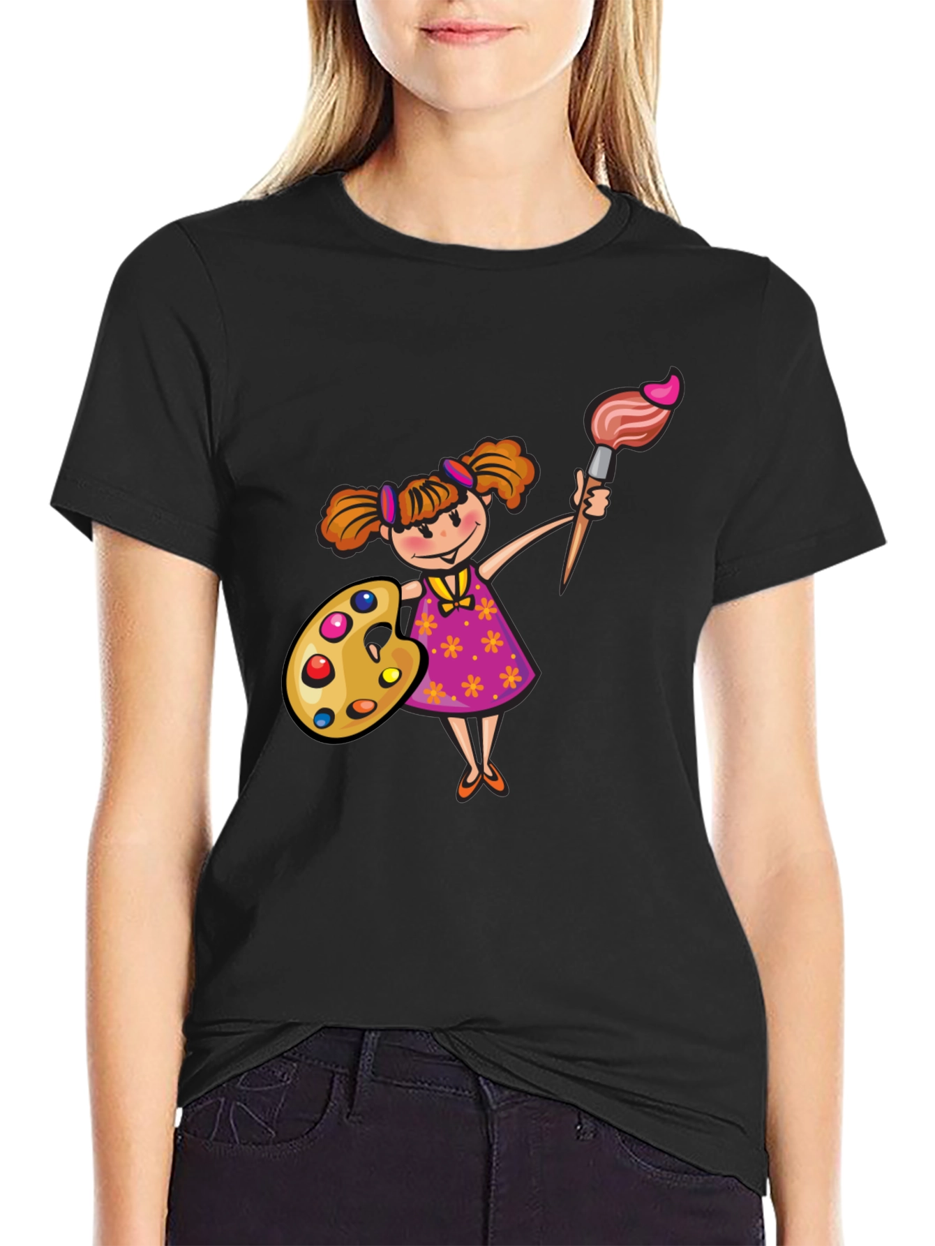 Black Painter Girl Graphic Black T-Shirt view 2
