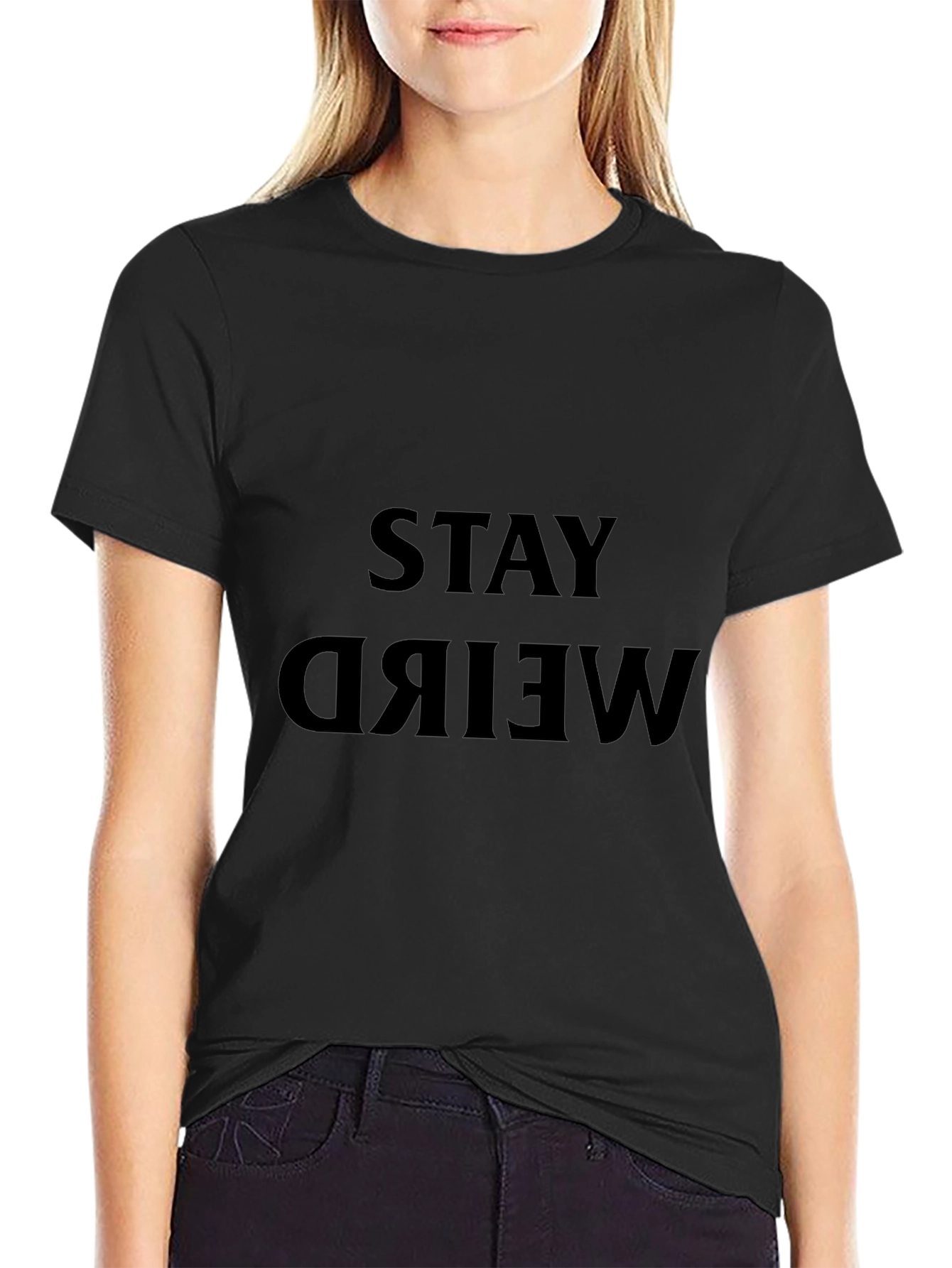 Black Stay Weird Black Graphic Tee view 2