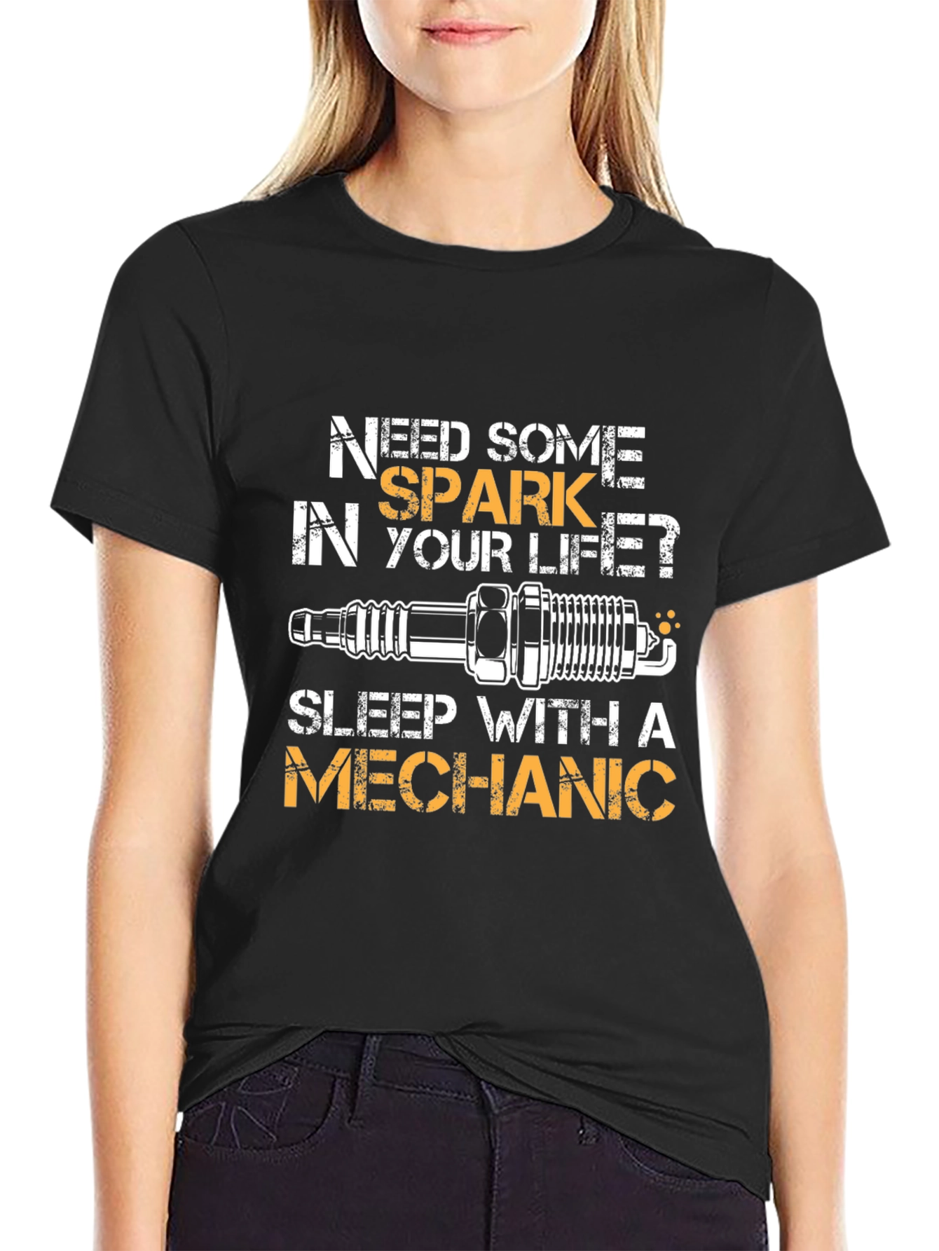 Black Need Some Spark Mechanic T-Shirt - Funny Auto Repair Tee view 2