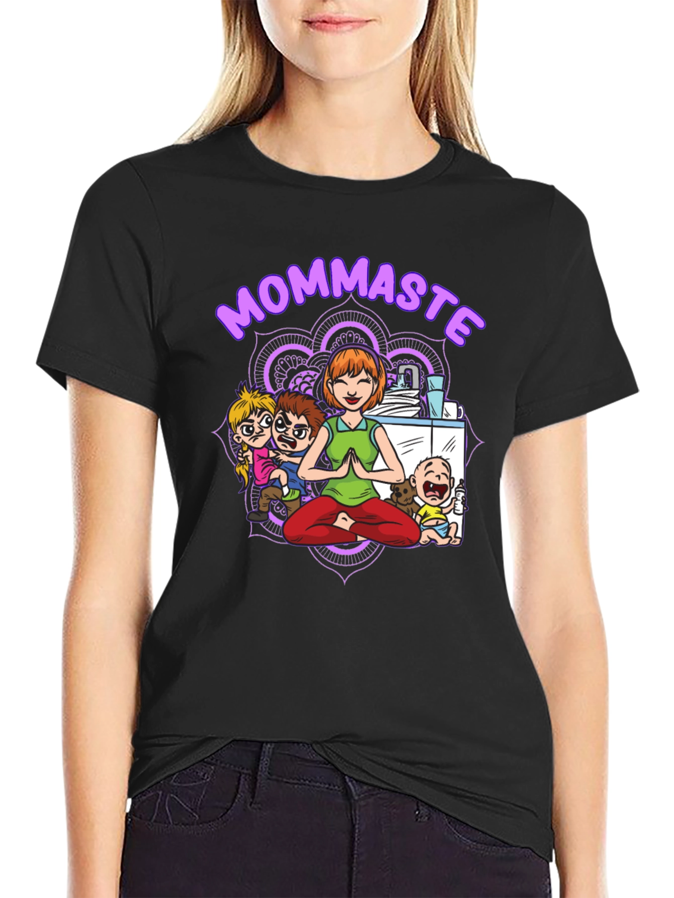 Black Mommaste Funny Yoga T-Shirt view 2