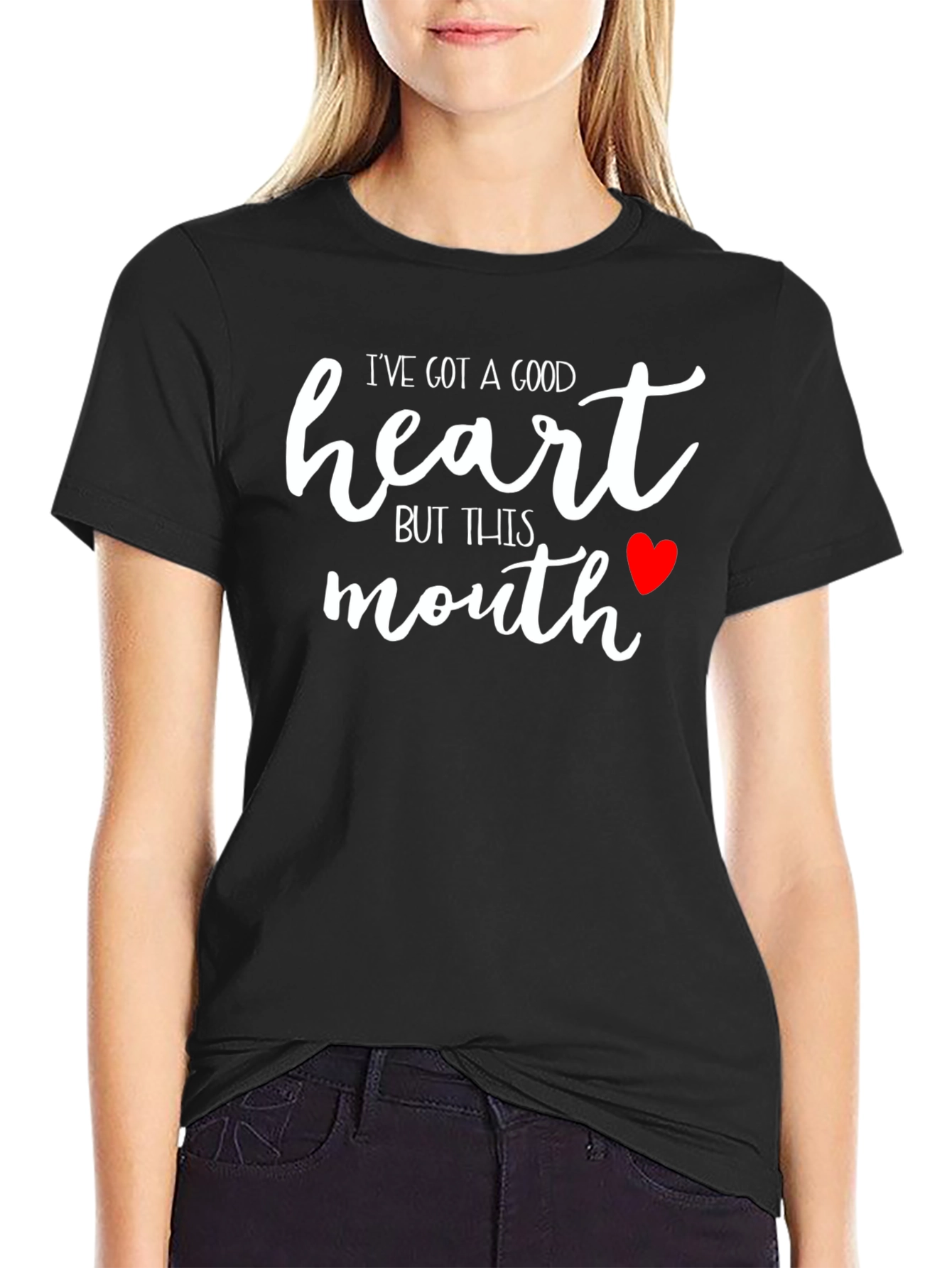 Black Funny Good Heart Mouth Graphic Tee view 2